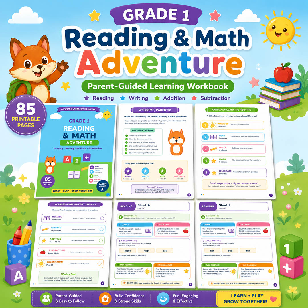 Reading & Math Adventure - Grade 1 β printable educational resource
