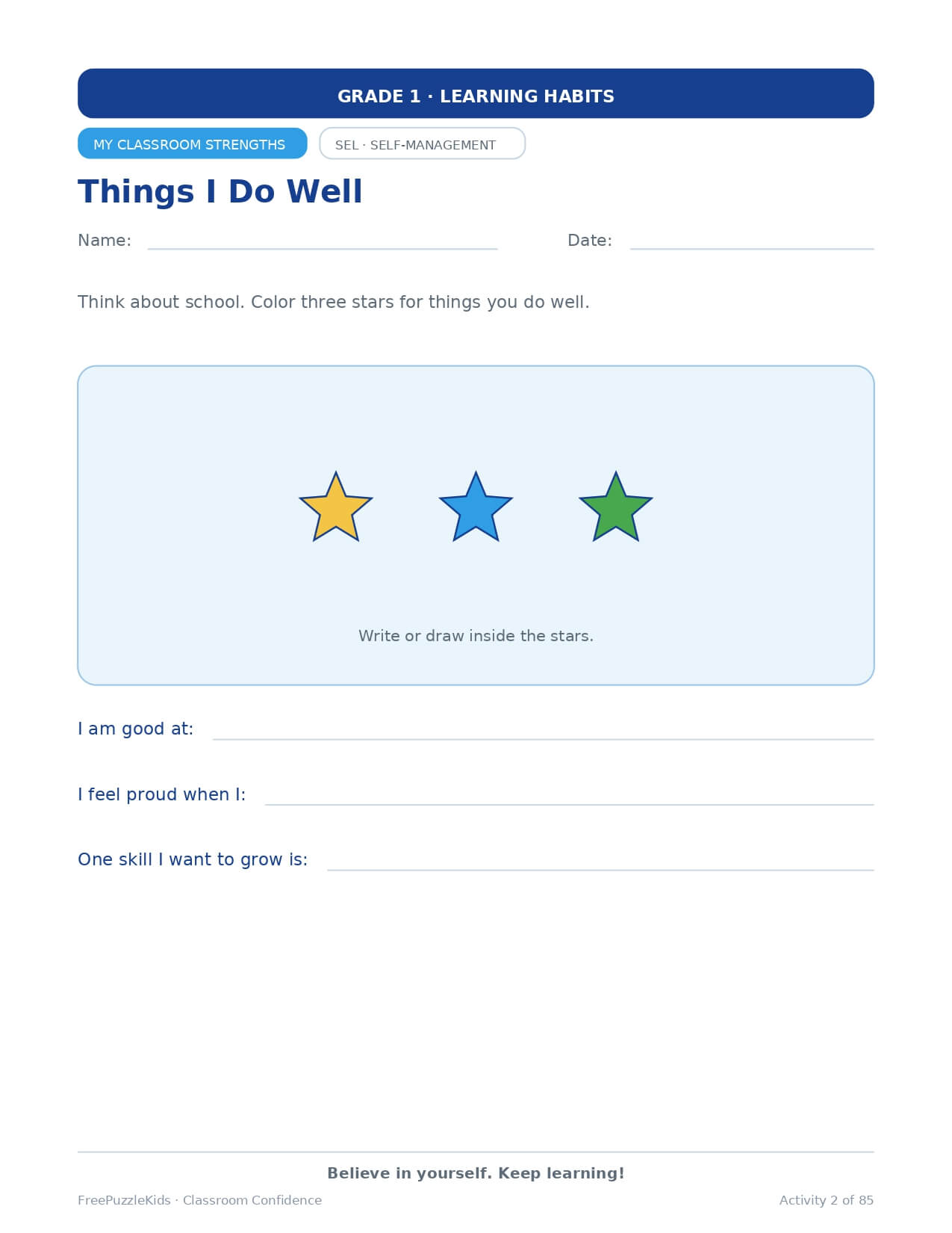 Classroom Confidence (Grade 1) – worksheet preview page 3