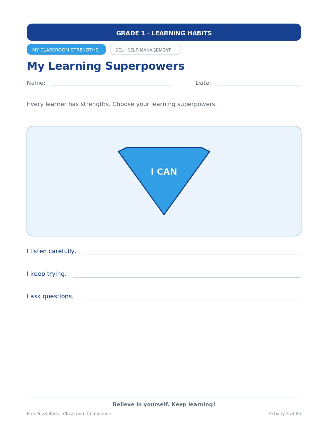 Classroom Confidence (Grade 1) – worksheet preview page 4