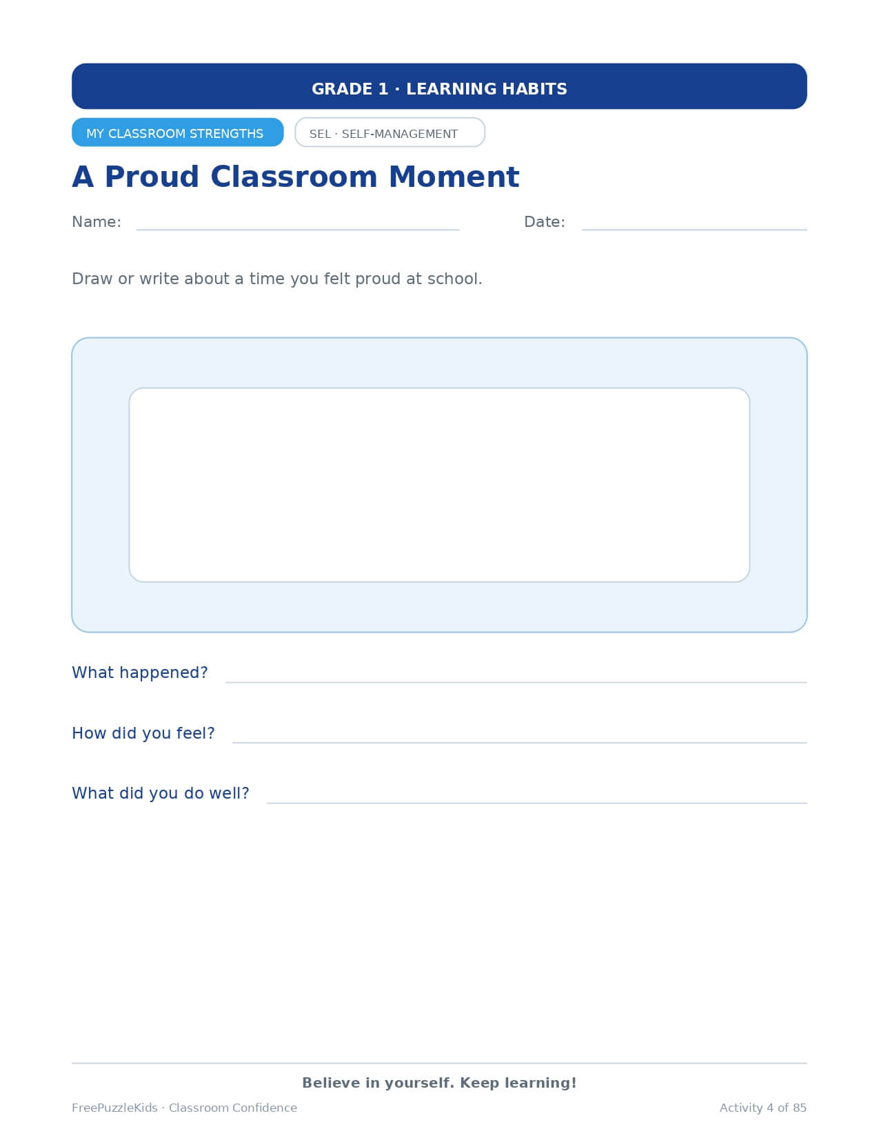 Classroom Confidence (Grade 1) – worksheet preview page 5