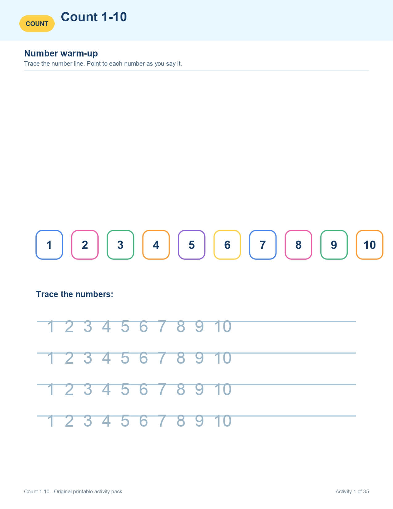 Count 1 to 10 – worksheet preview page 2
