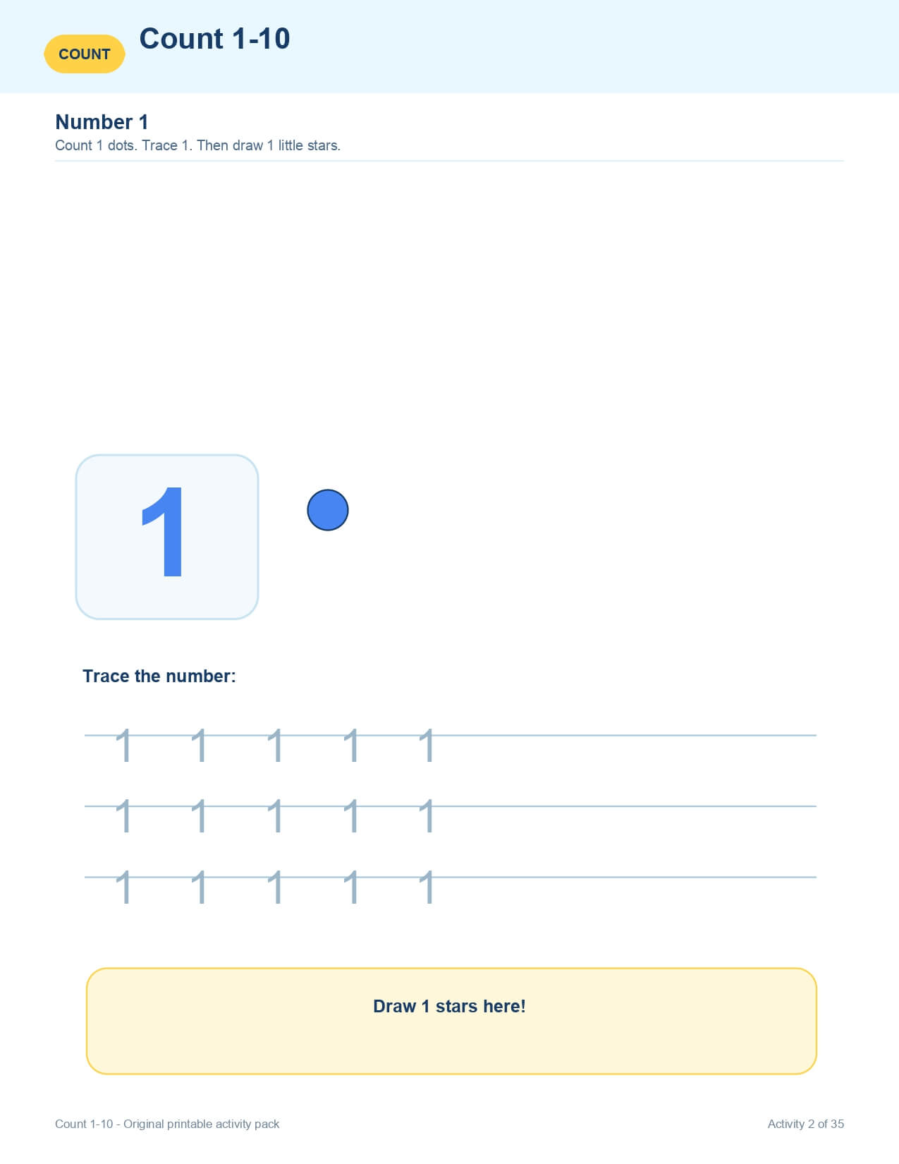 Count 1 to 10 – worksheet preview page 3