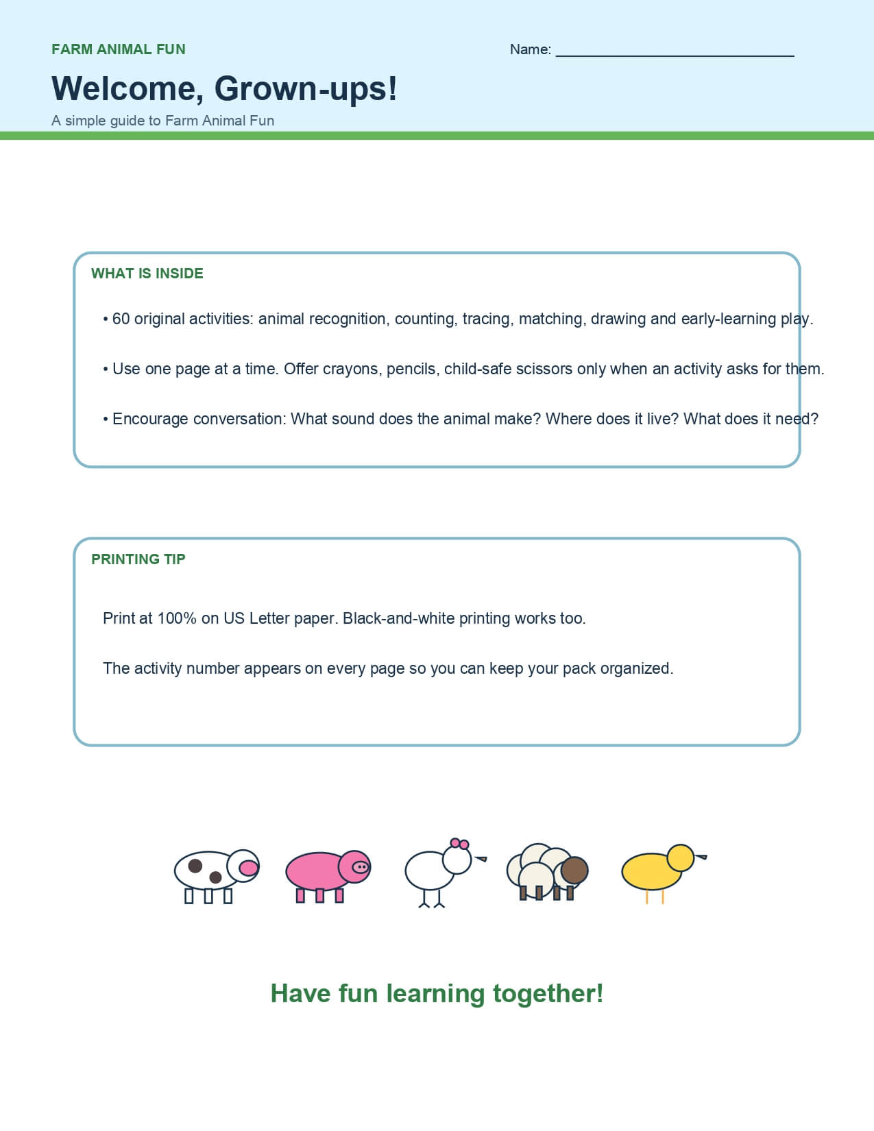 Farm Animal Fun – worksheet preview page 1