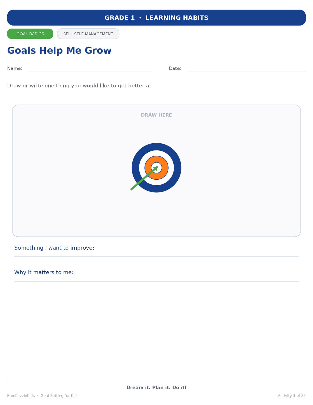 Goal-Setting for Kids (Grade 1 / SEL & Self-Management) – worksheet preview page 4