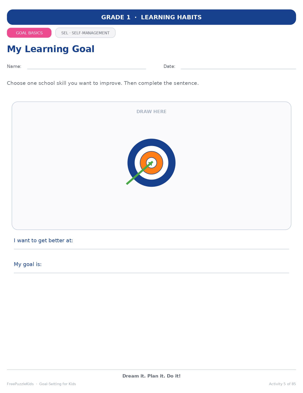 Goal-Setting for Kids (Grade 1 / SEL & Self-Management) – worksheet preview page 6