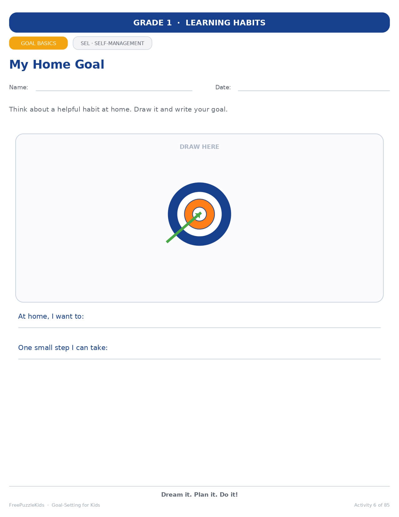 Goal-Setting for Kids (Grade 1 / SEL & Self-Management) – worksheet preview page 7