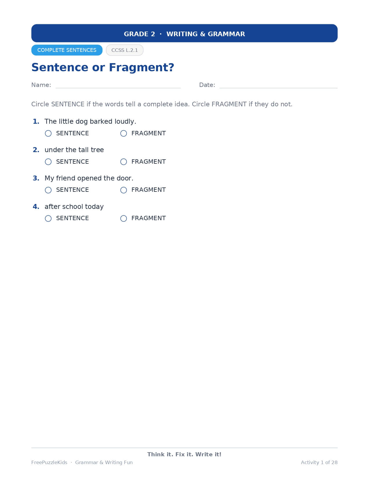 Grammar & Writing Fun – Grade 2 – worksheet preview page 2