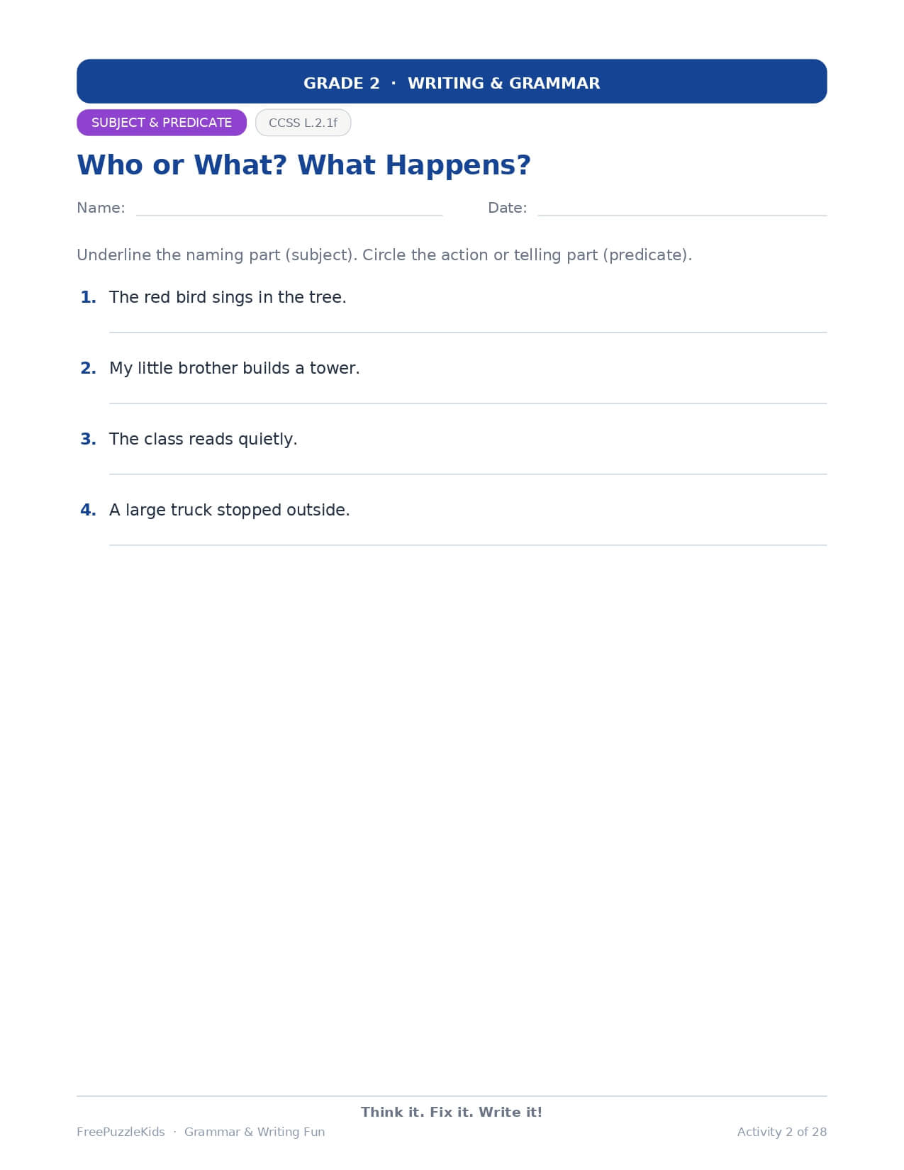 Grammar & Writing Fun – Grade 2 – worksheet preview page 3