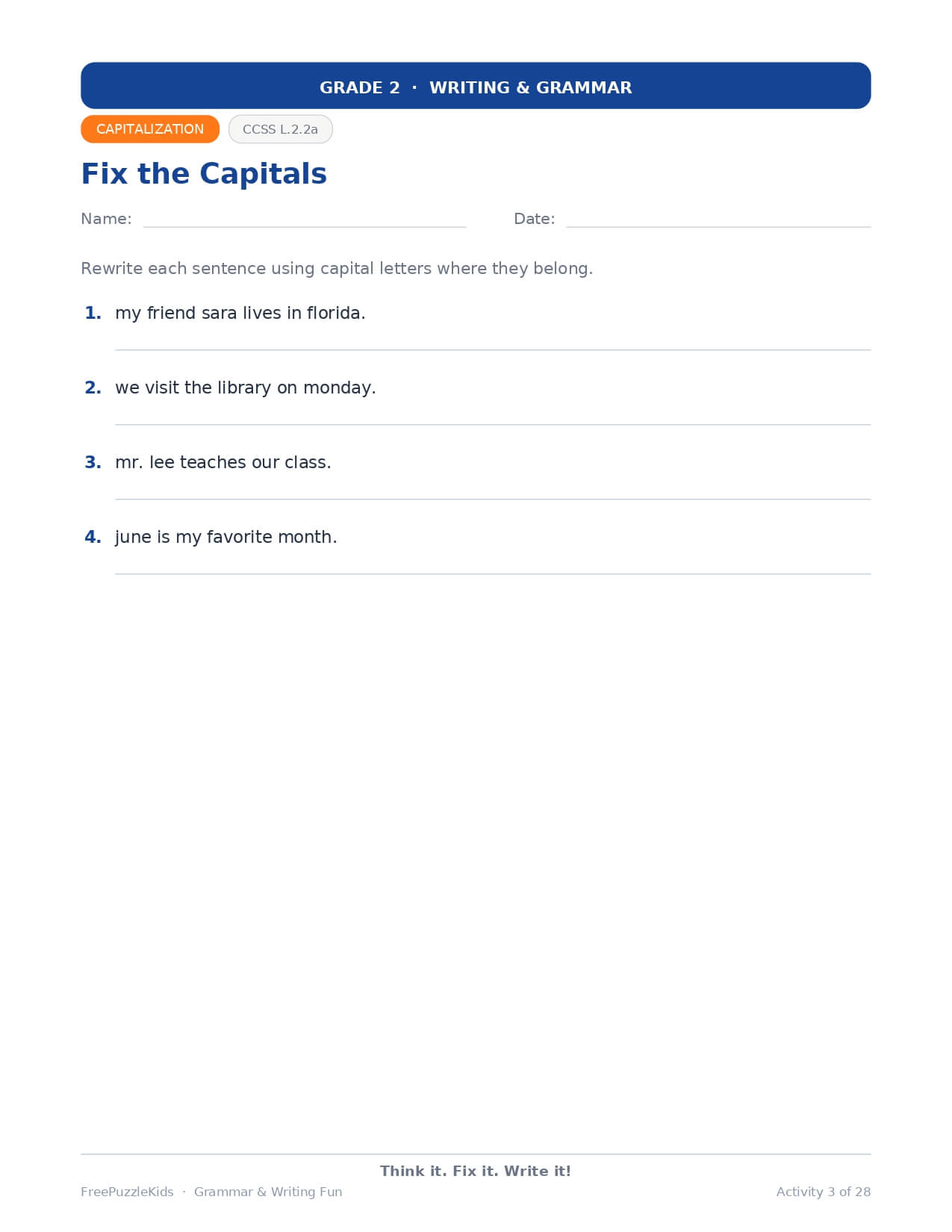 Grammar & Writing Fun – Grade 2 – worksheet preview page 4