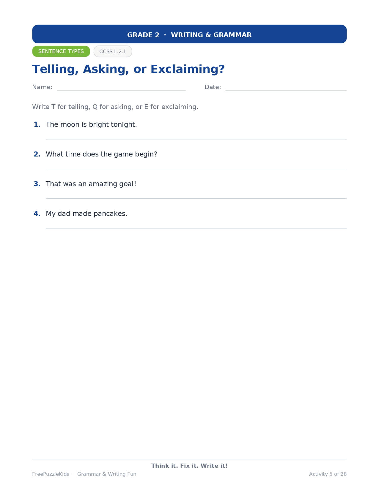 Grammar & Writing Fun – Grade 2 – worksheet preview page 6