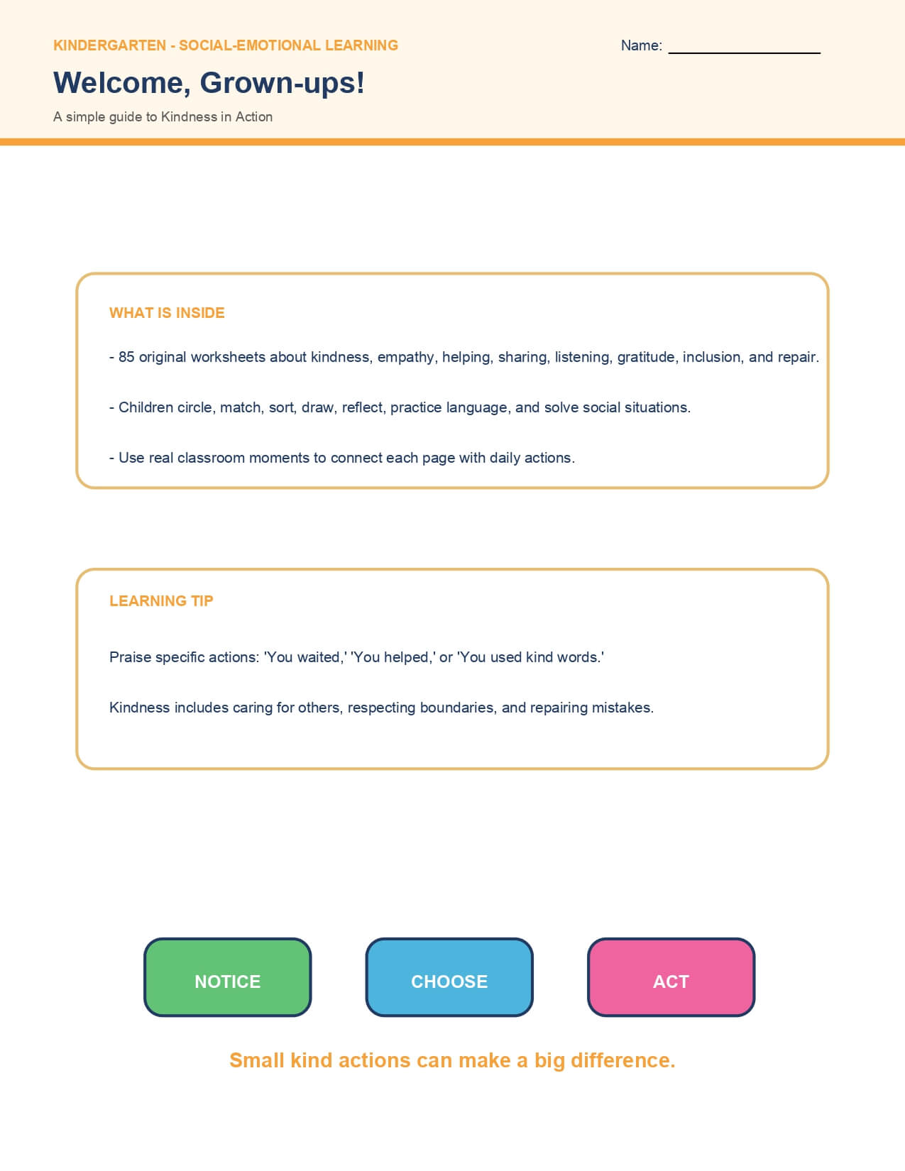 Kindness in Action – worksheet preview page 1