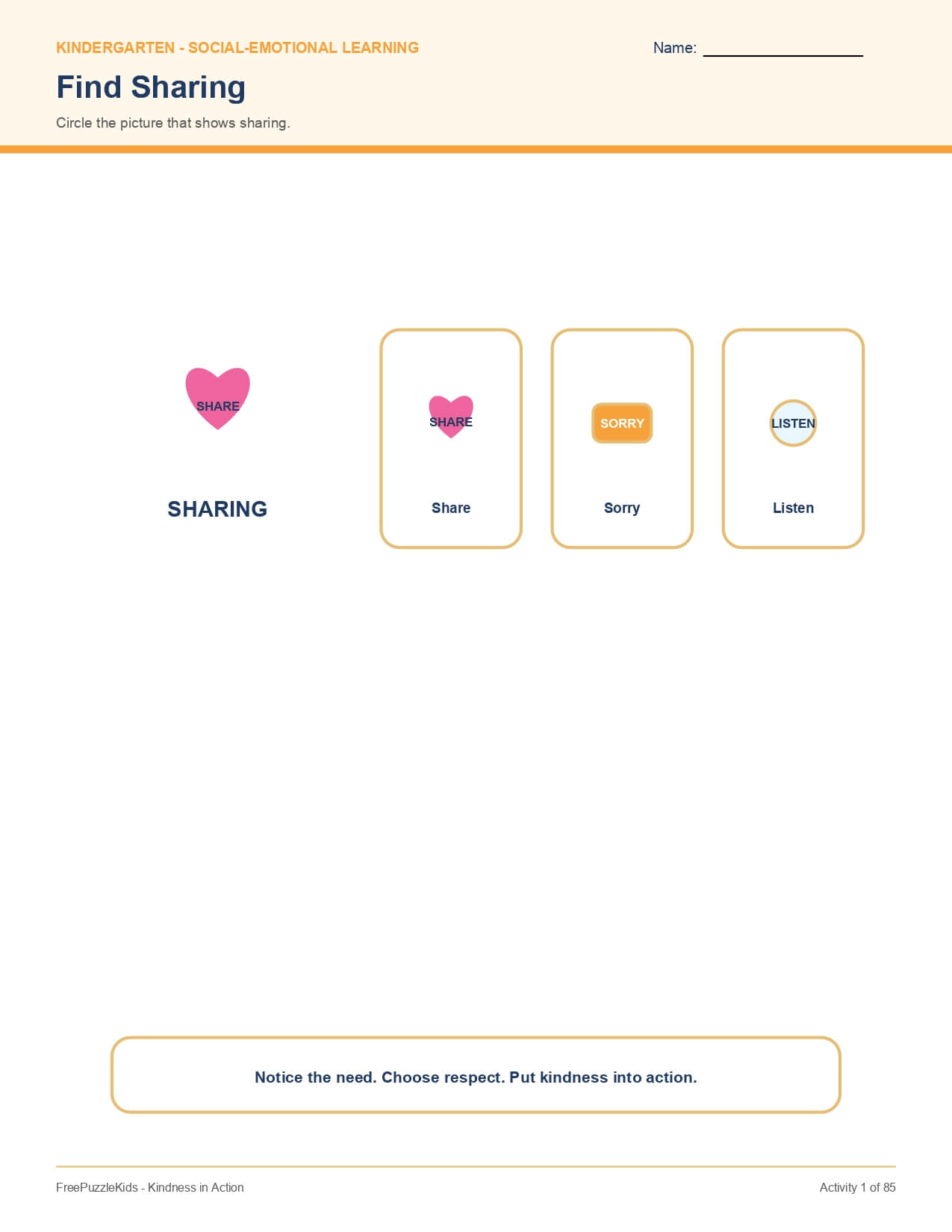 Kindness in Action – worksheet preview page 2