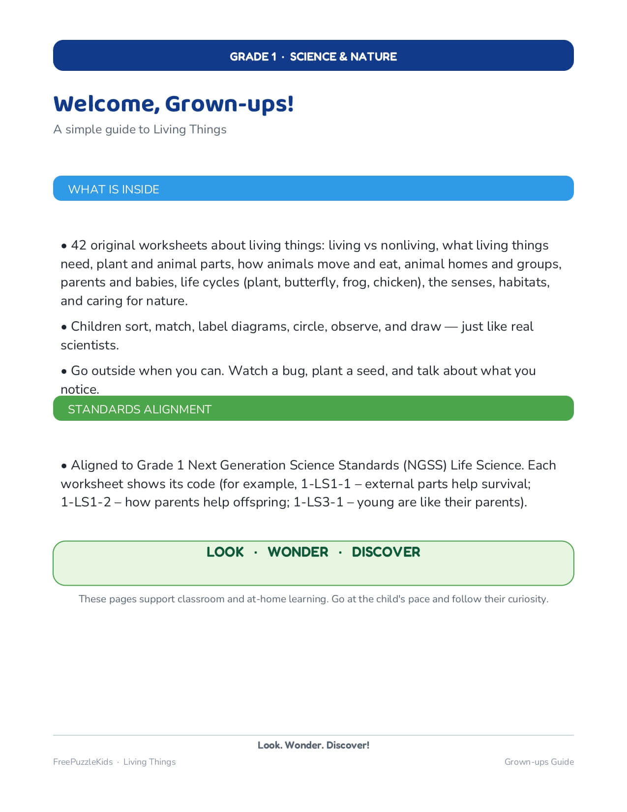 Living Things-Grade 1 Science & Nature Worksheets – worksheet preview page 1