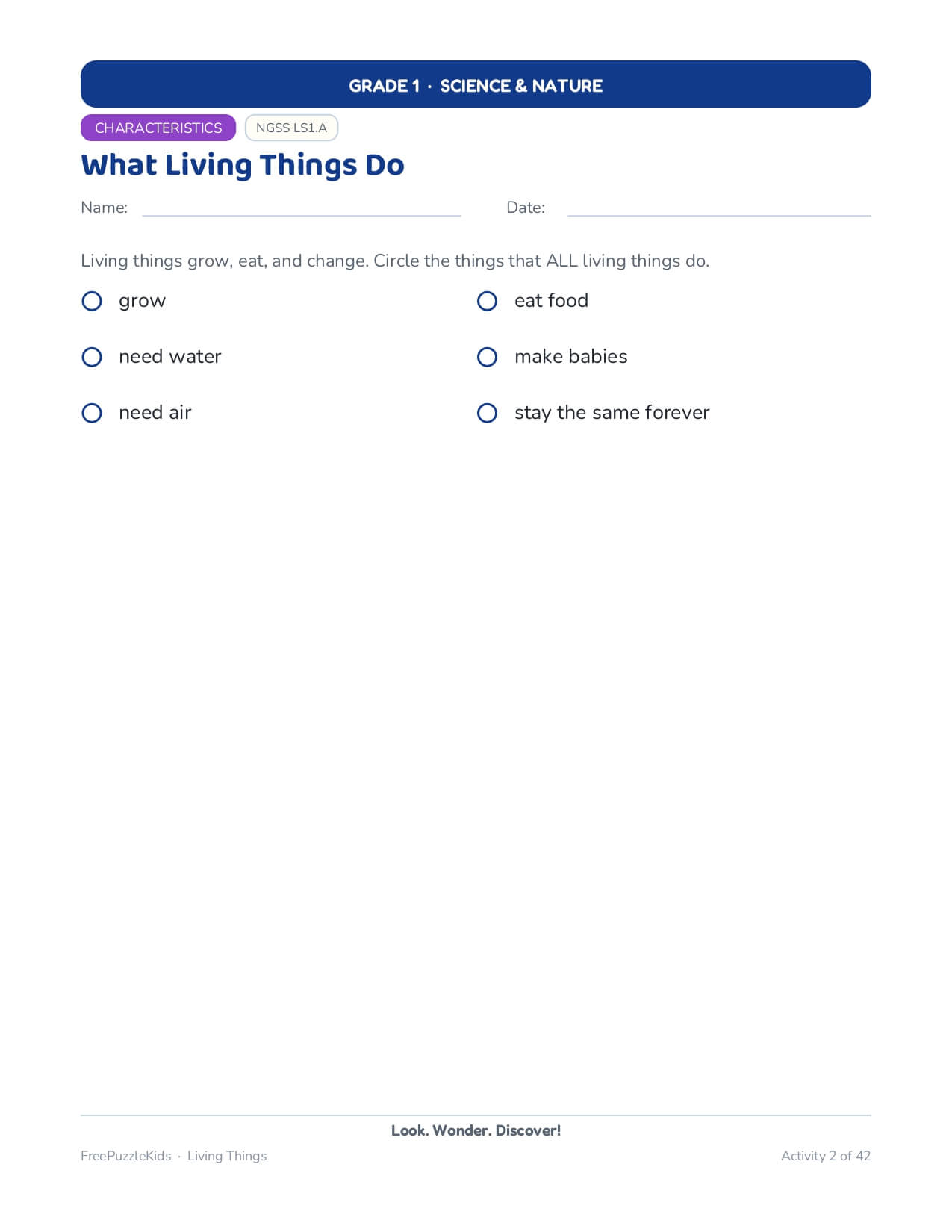 Living Things-Grade 1 Science & Nature Worksheets – worksheet preview page 3