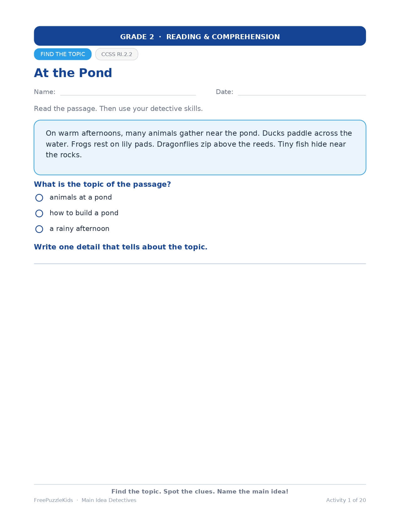 Main Idea Detectives – Grade 2 – worksheet preview page 2