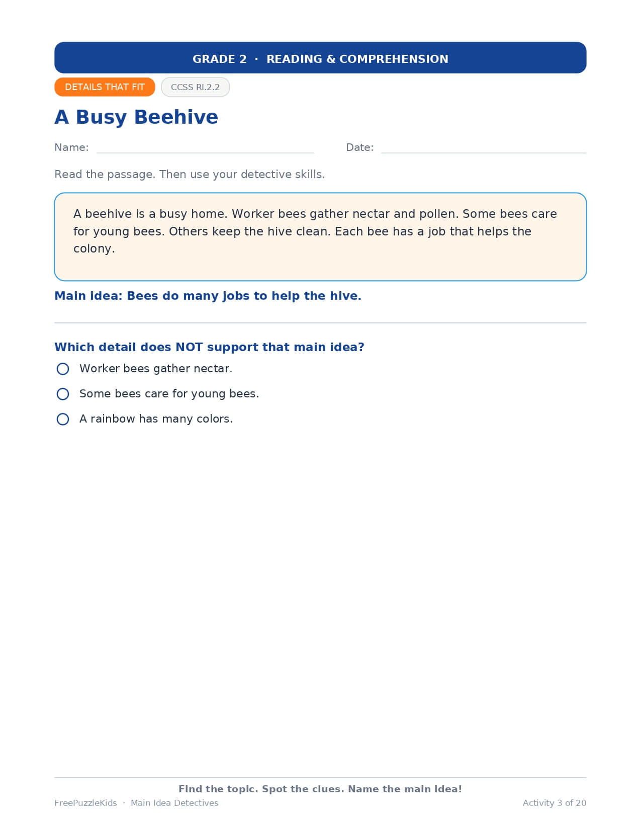 Main Idea Detectives – Grade 2 – worksheet preview page 4
