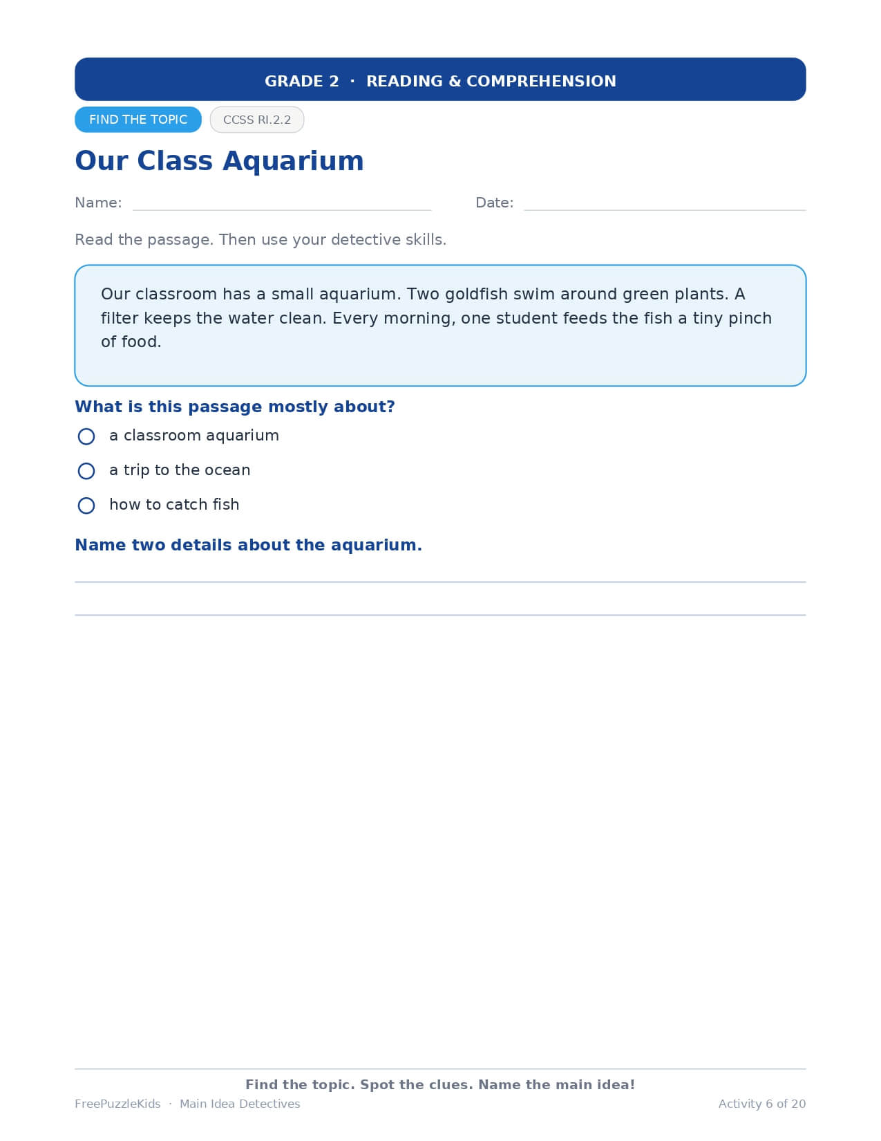 Main Idea Detectives – Grade 2 – worksheet preview page 7
