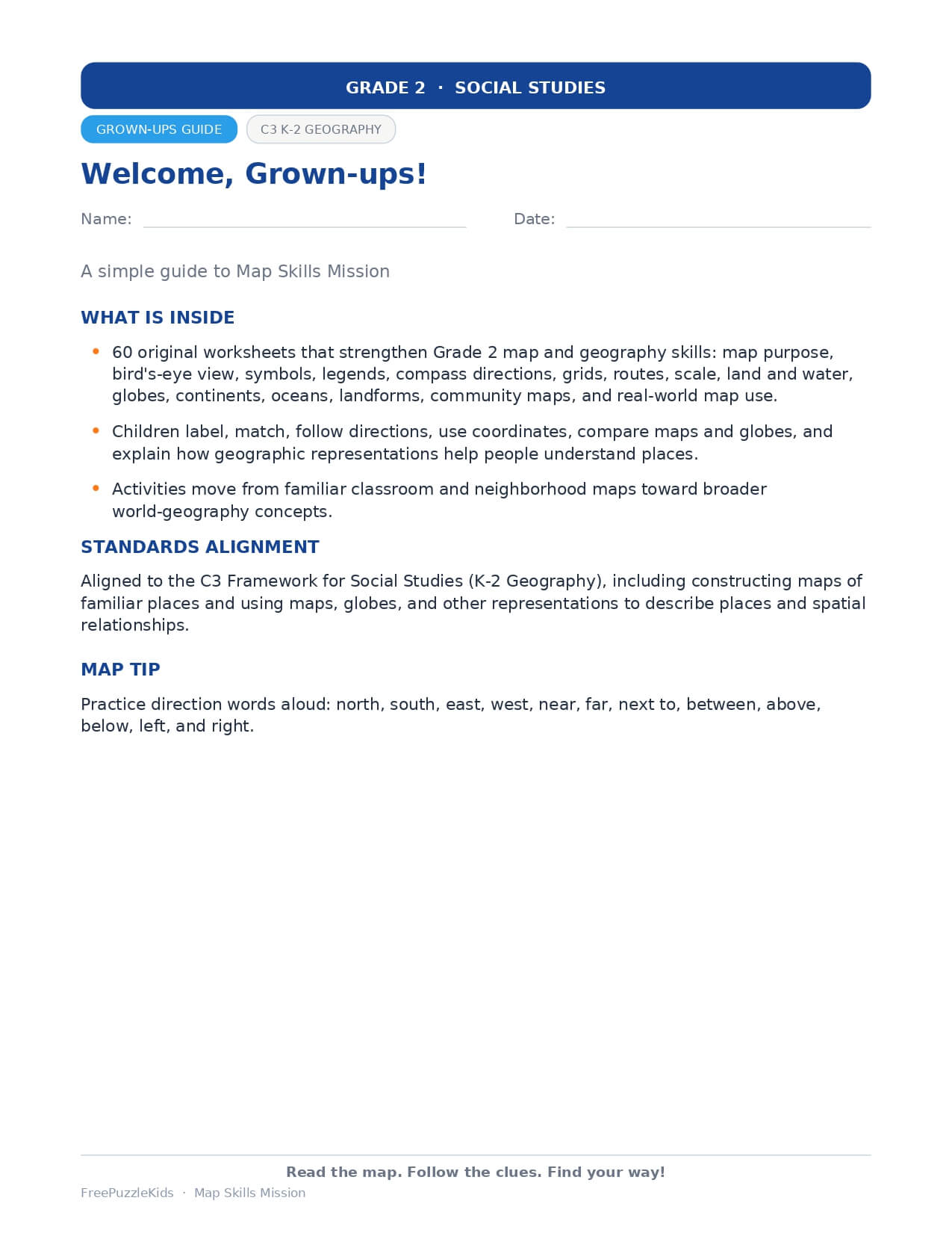 Map Skills Mission – Grade 2 – worksheet preview page 1
