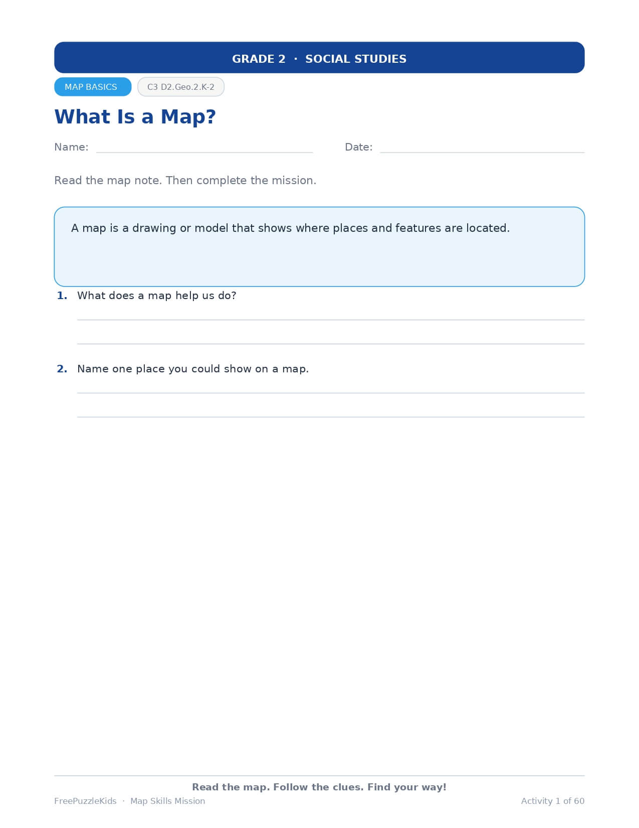 Map Skills Mission – Grade 2 – worksheet preview page 2