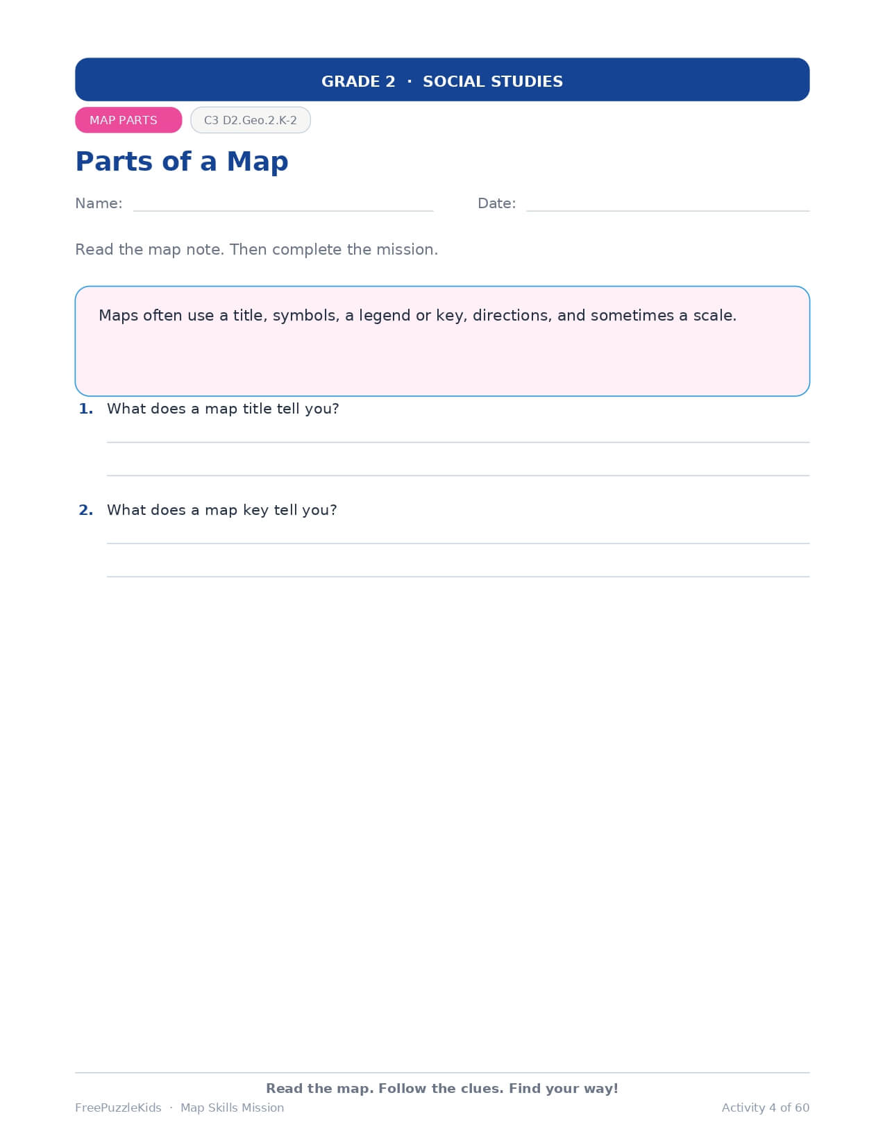Map Skills Mission – Grade 2 – worksheet preview page 5