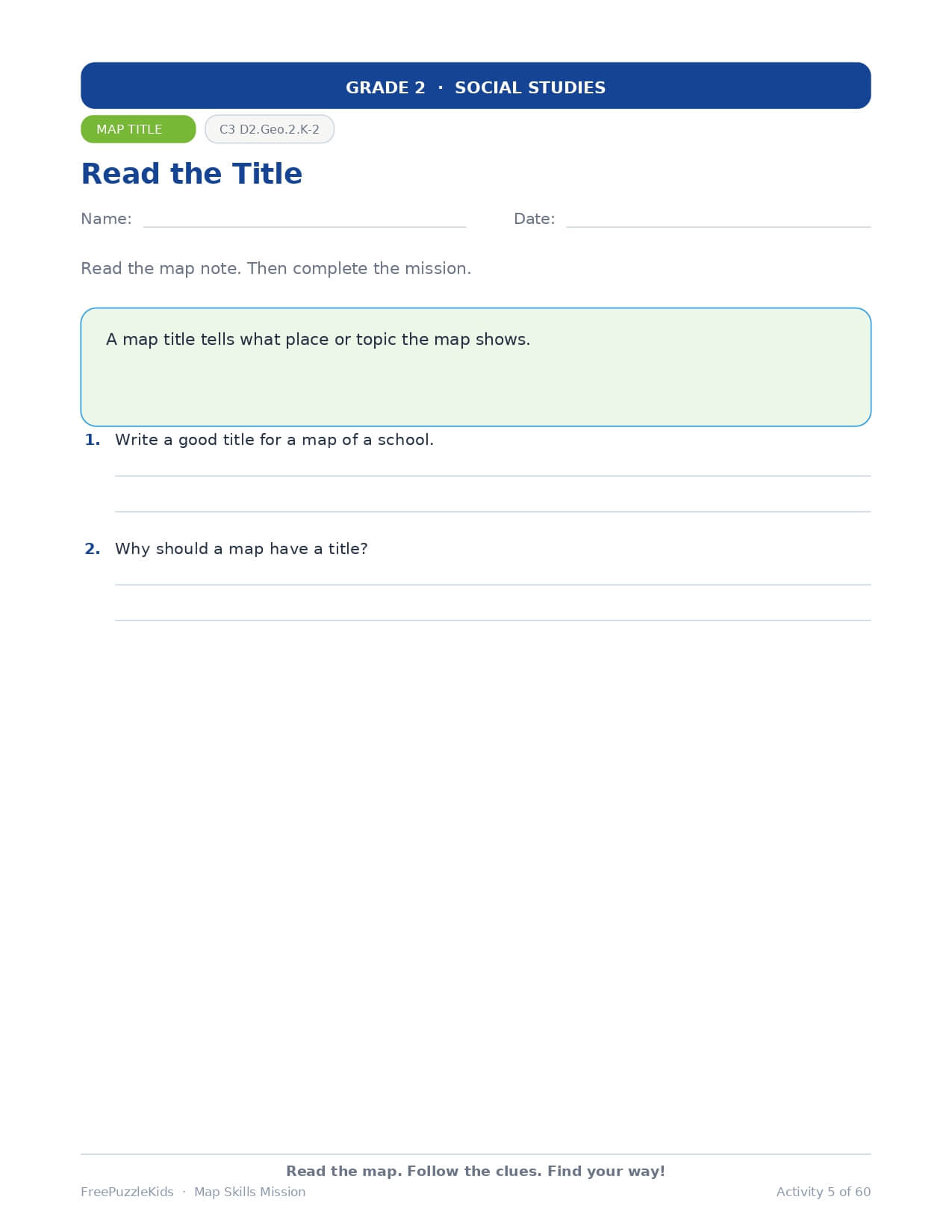 Map Skills Mission – Grade 2 – worksheet preview page 6