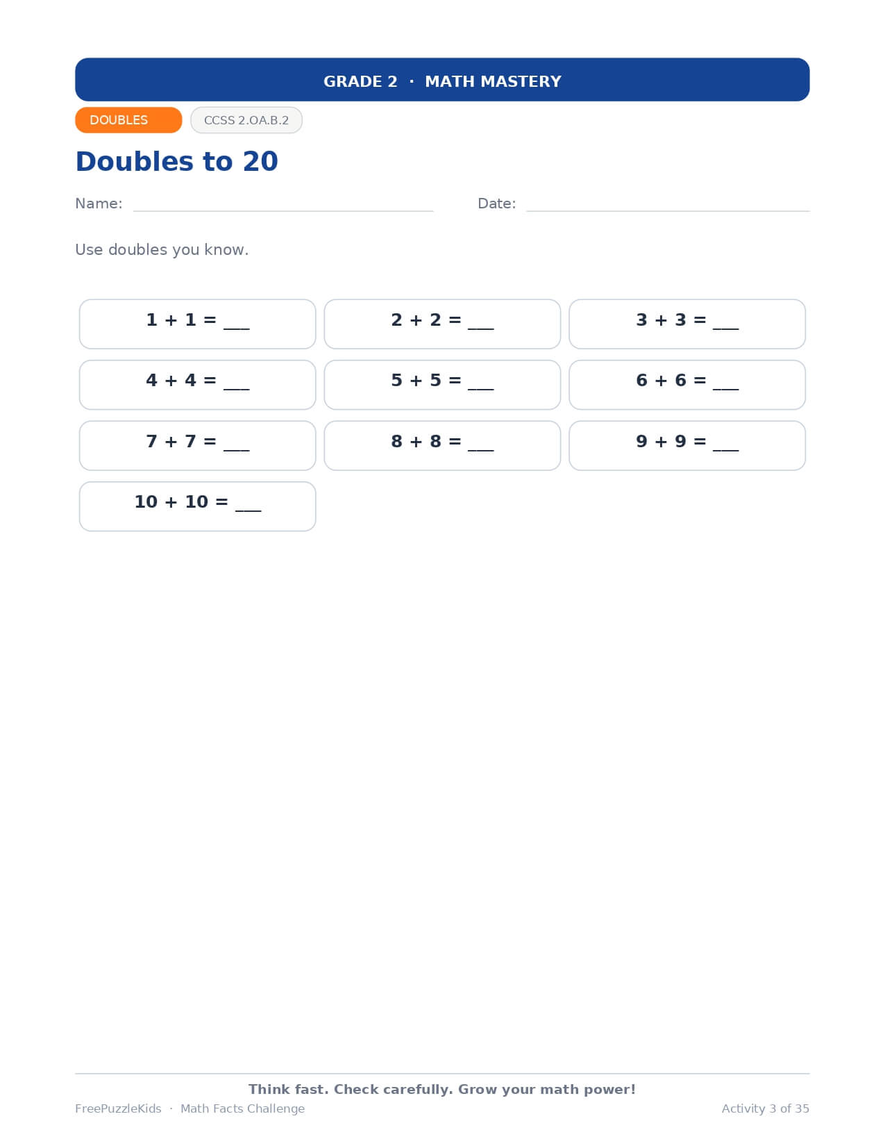 Math Facts Challenge – Grade 2 – worksheet preview page 4