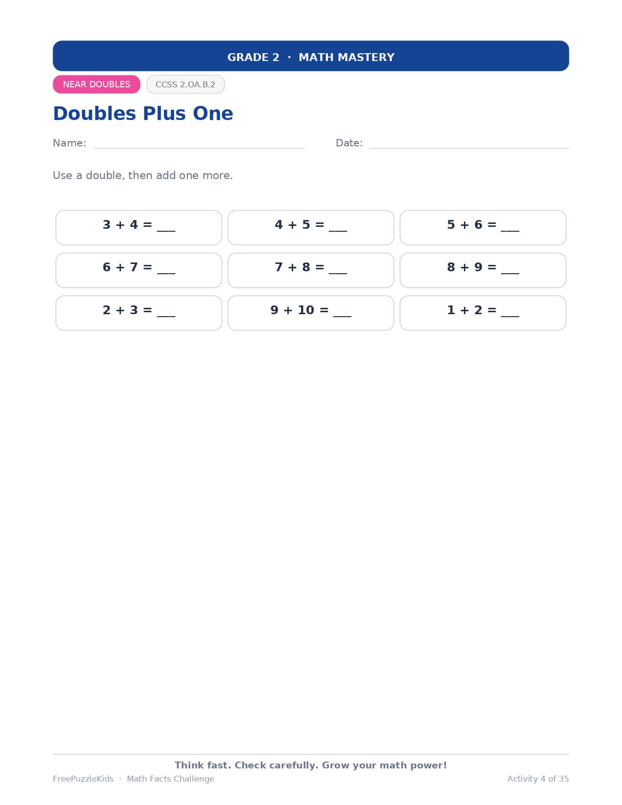 Math Facts Challenge – Grade 2 – worksheet preview page 5