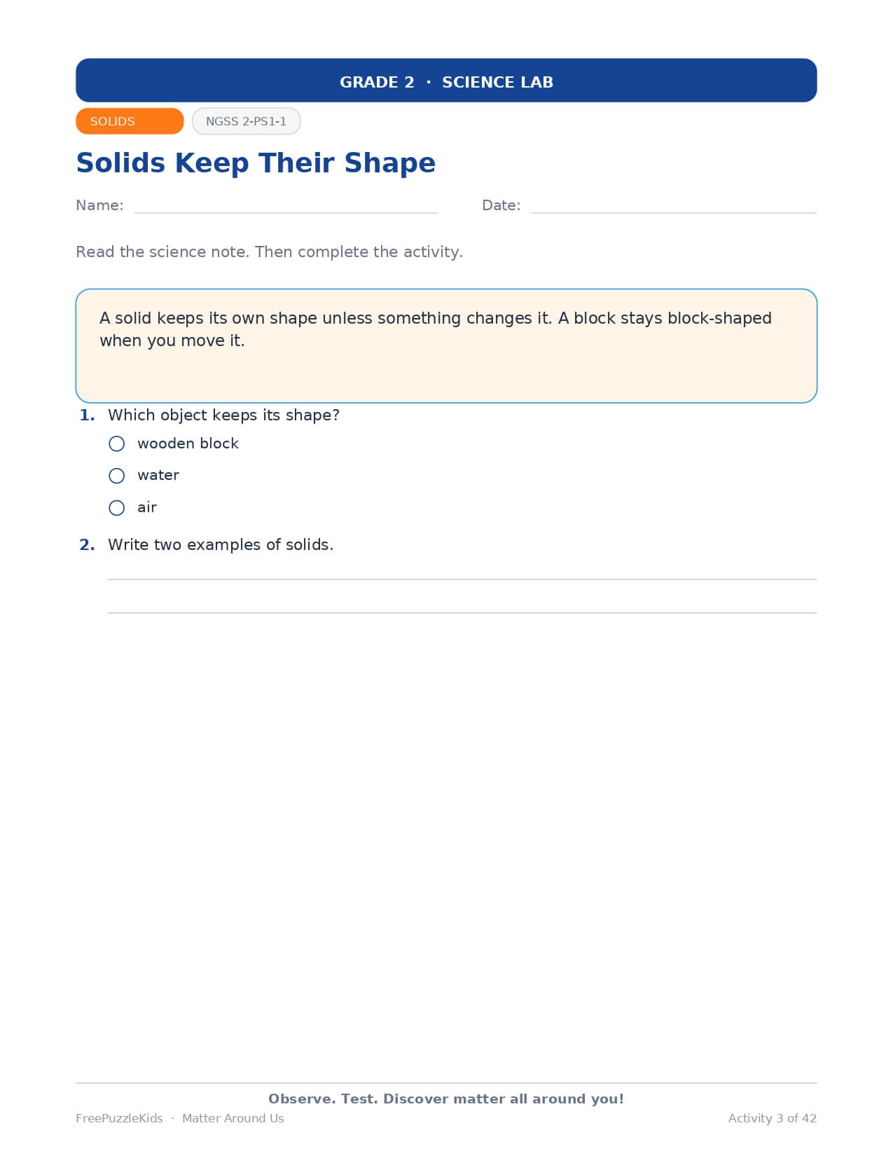 Matter Around Us – Grade 2 – worksheet preview page 4