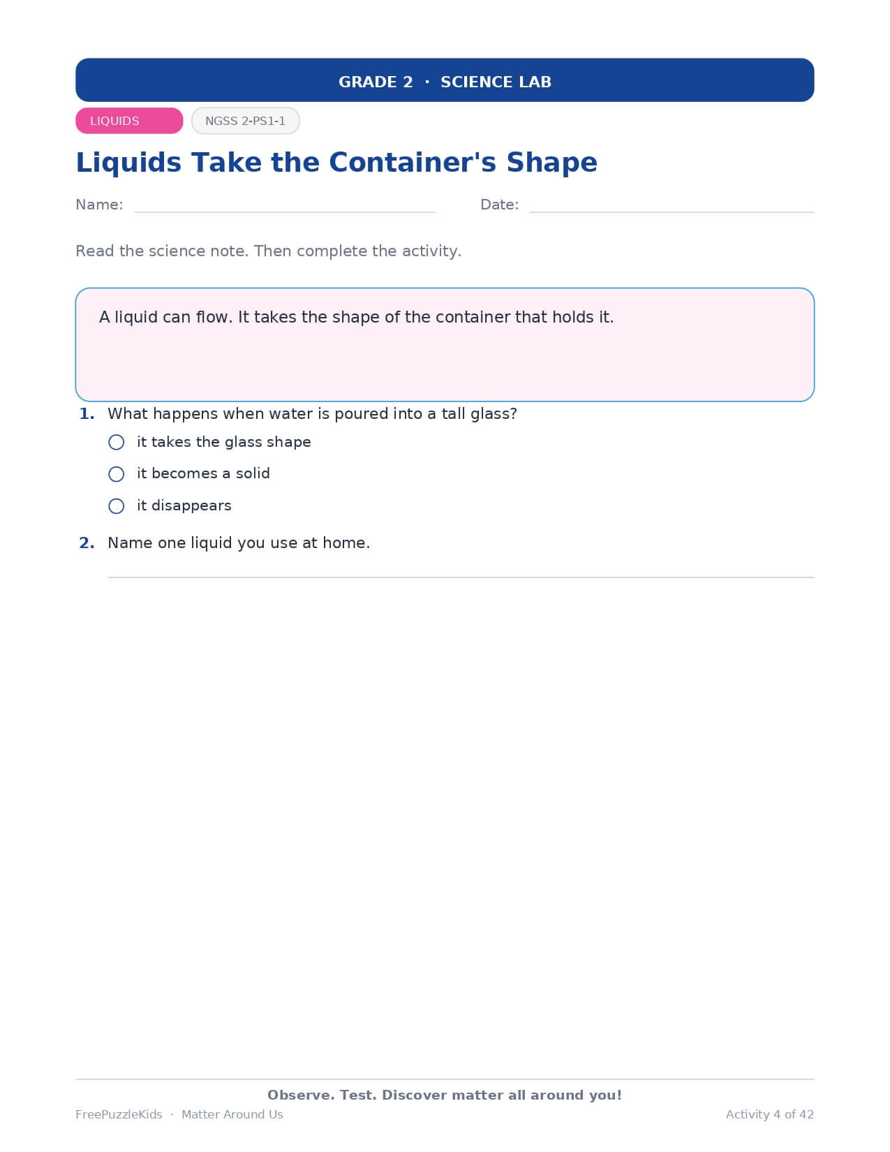 Matter Around Us – Grade 2 – worksheet preview page 5