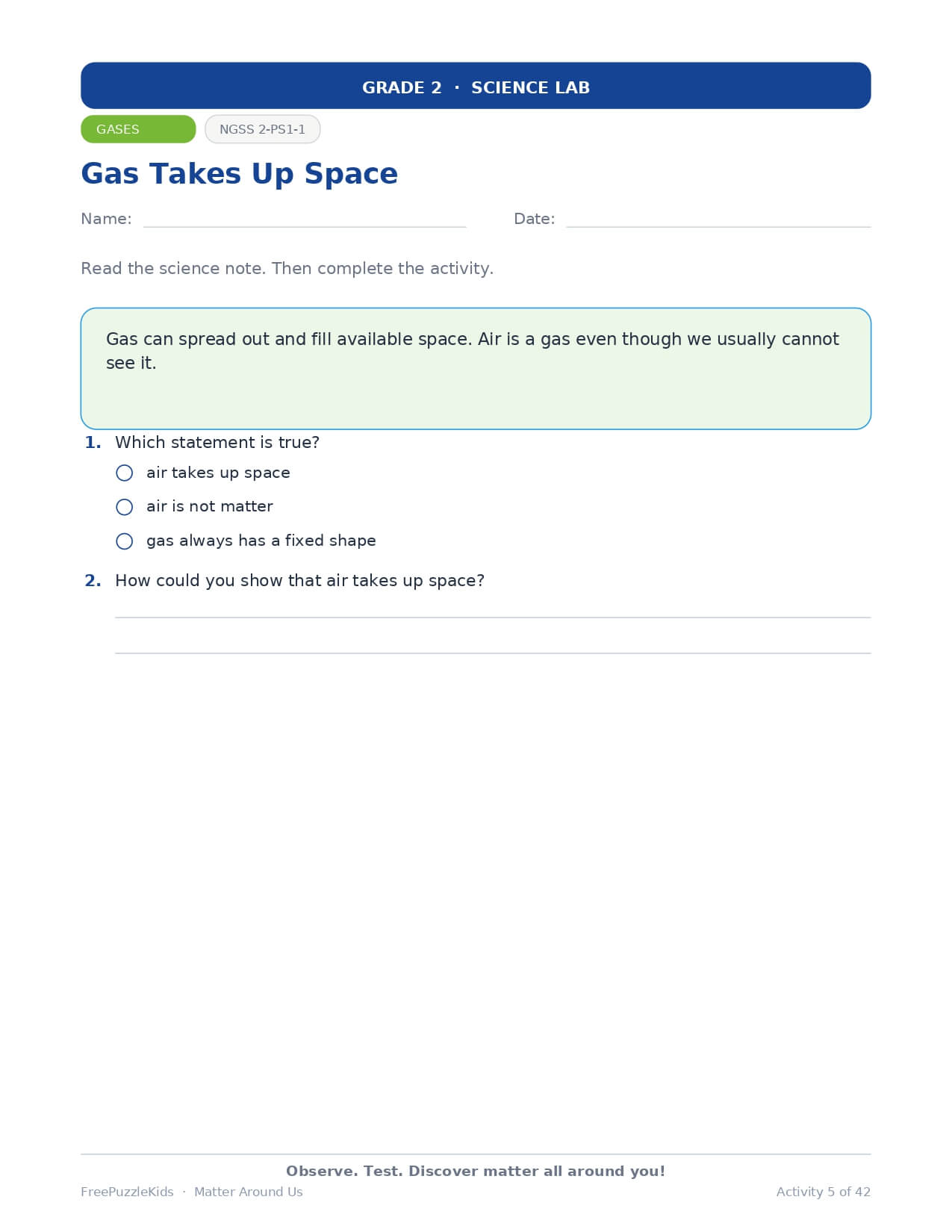 Matter Around Us – Grade 2 – worksheet preview page 6