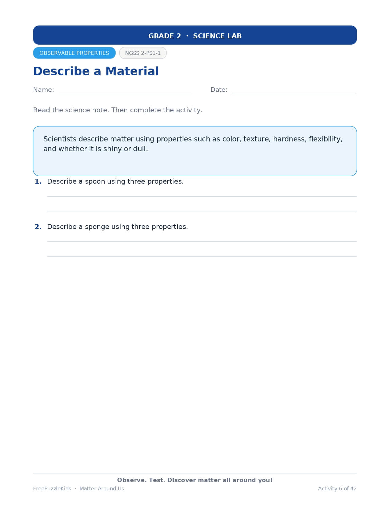 Matter Around Us – Grade 2 – worksheet preview page 7