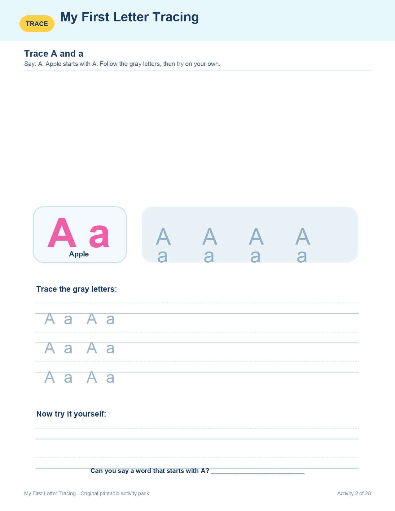 My First Letter Tracing – worksheet preview page 3