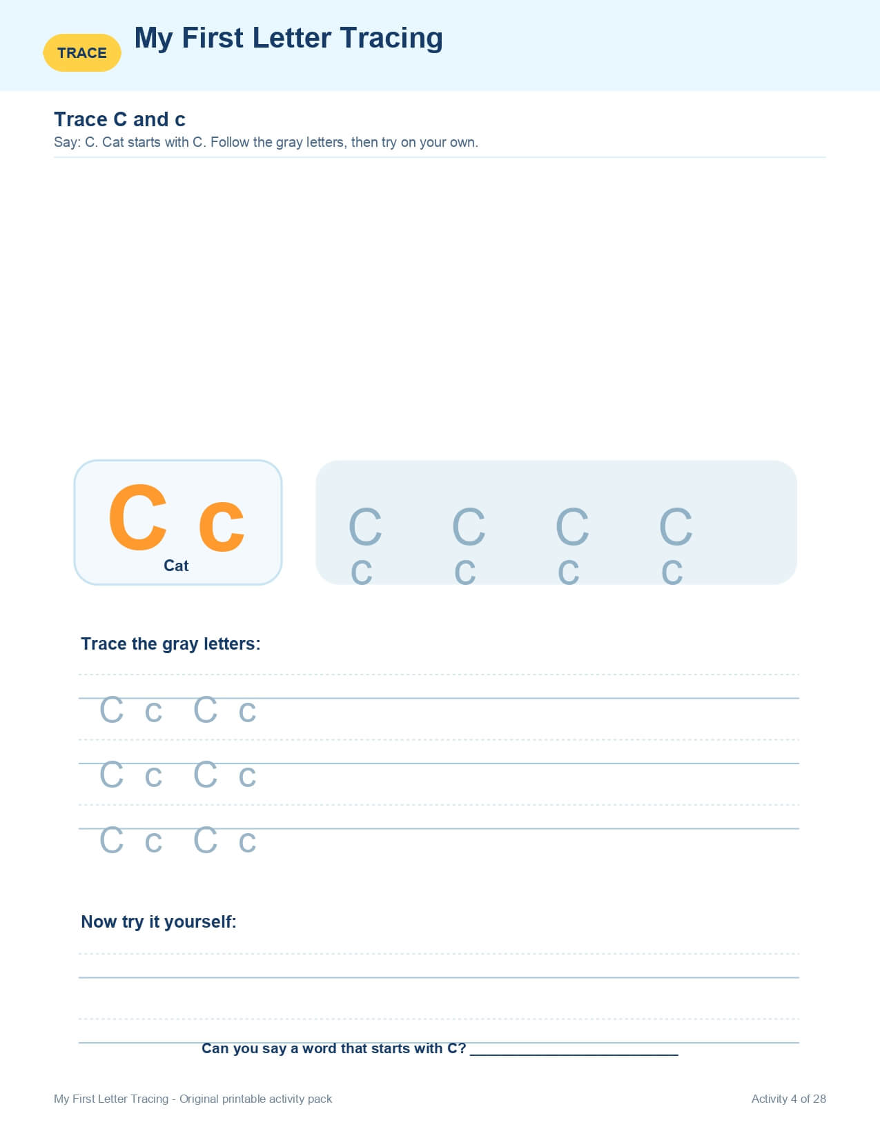 My First Letter Tracing – worksheet preview page 5