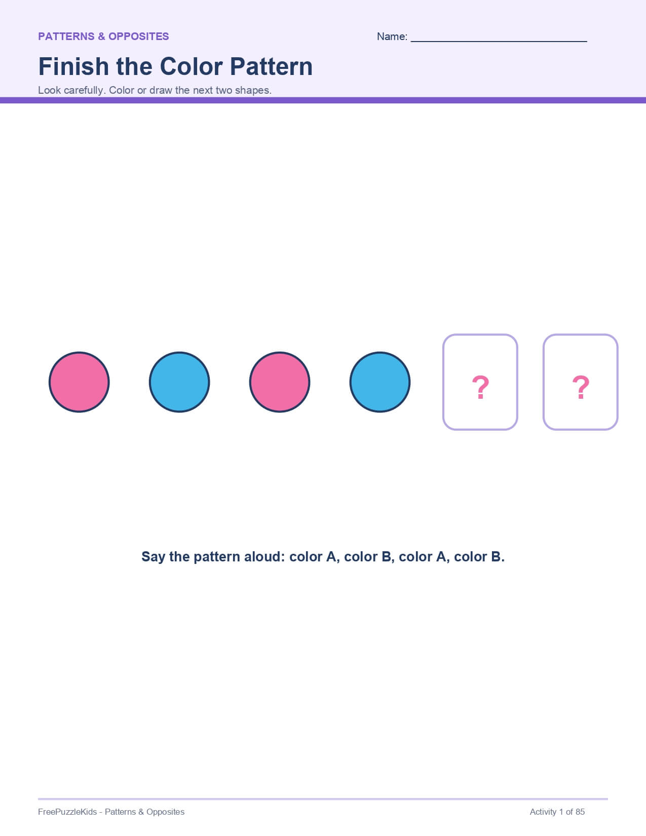 Patterns & Opposites – worksheet preview page 2