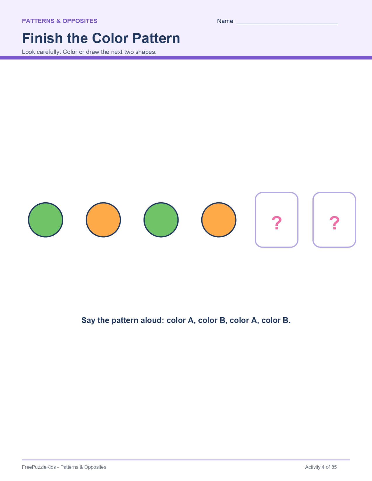 Patterns & Opposites – worksheet preview page 5