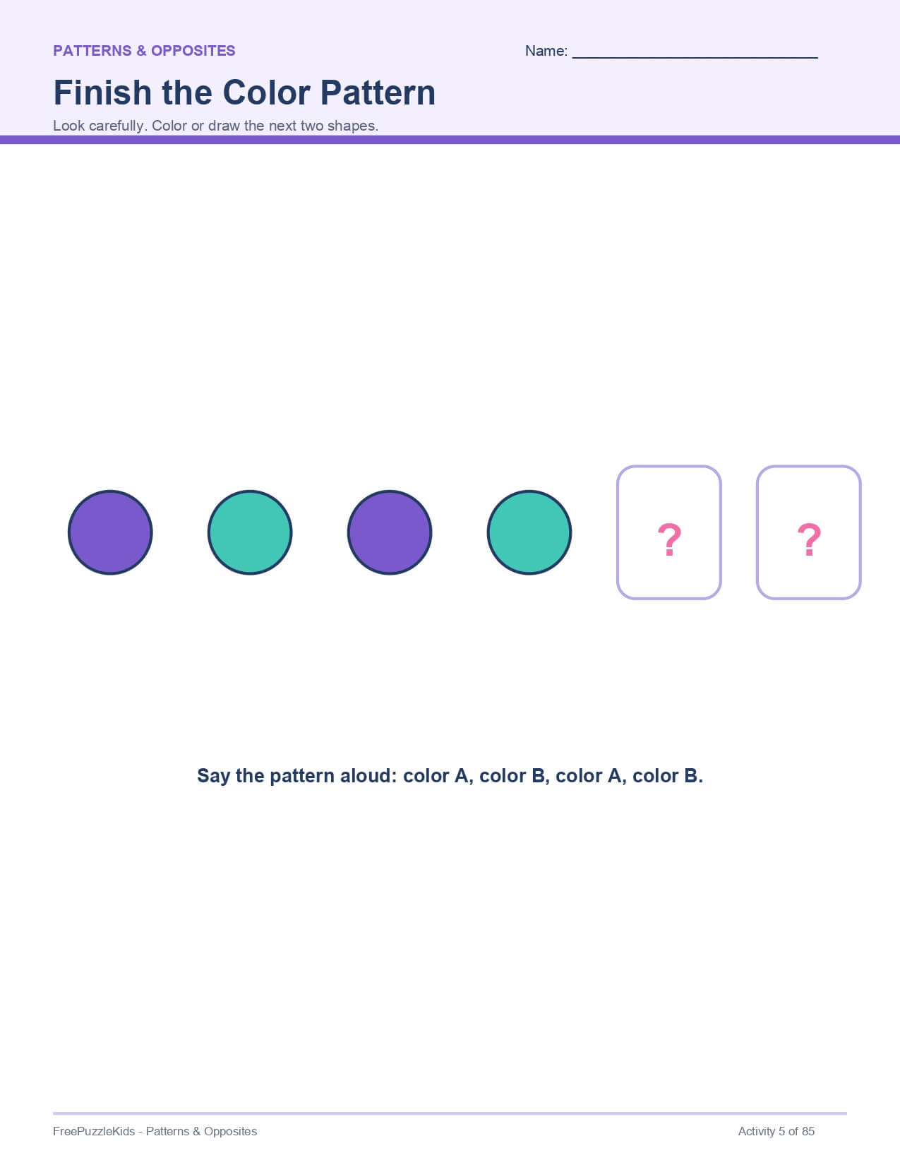 Patterns & Opposites – worksheet preview page 6