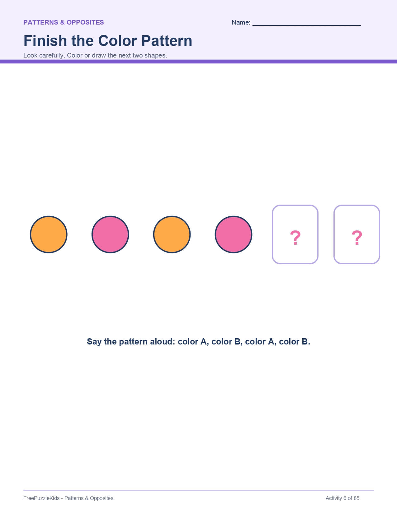 Patterns & Opposites – worksheet preview page 7
