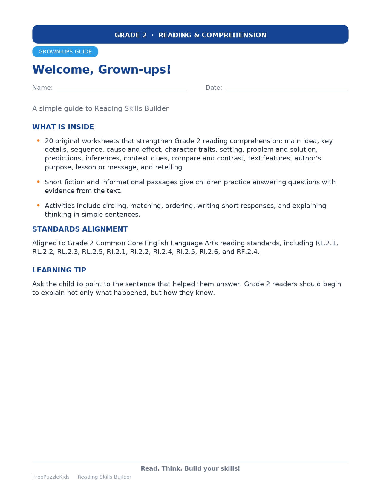 Reading Skills Builder – Grade 2 – worksheet preview page 1