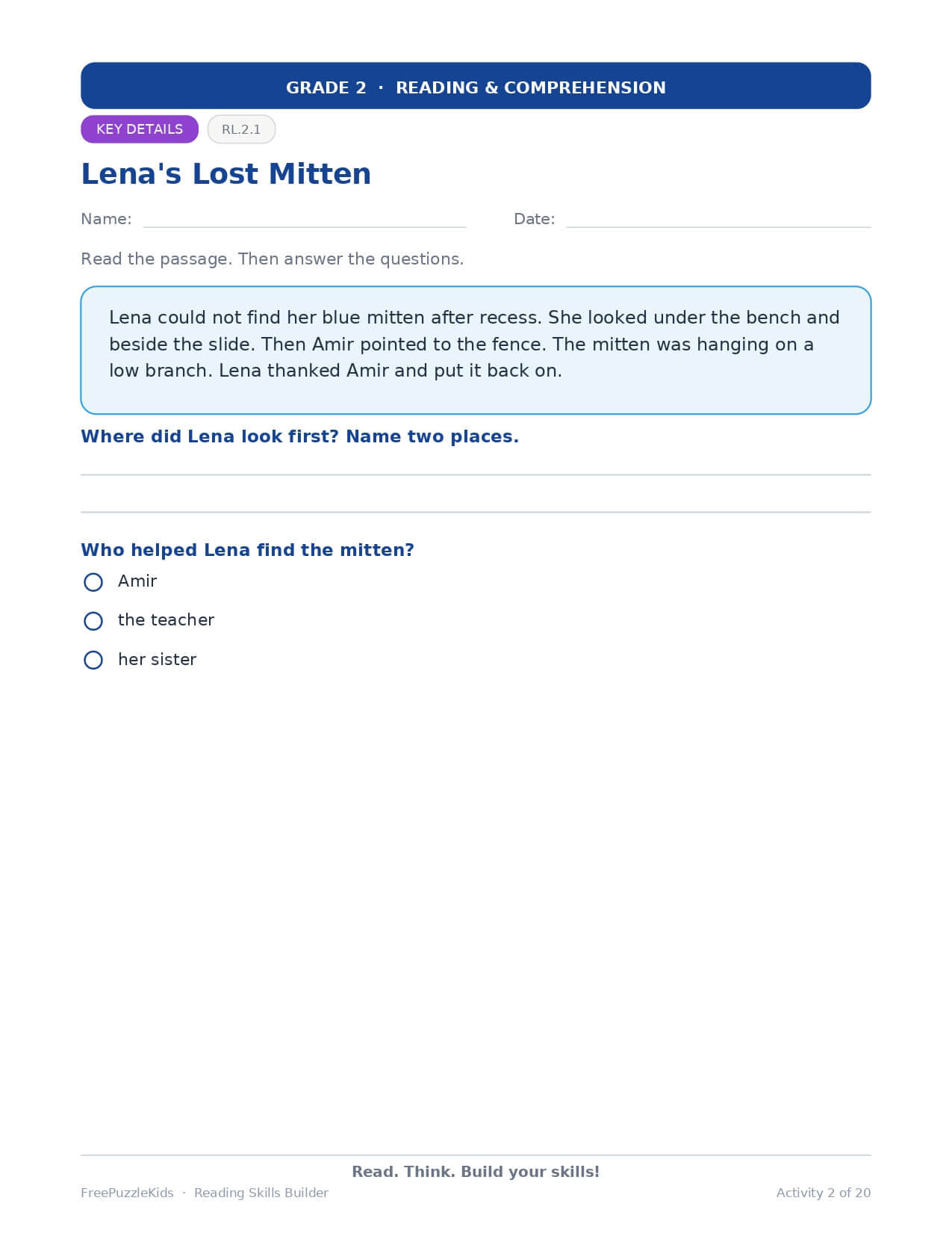 Reading Skills Builder – Grade 2 – worksheet preview page 3
