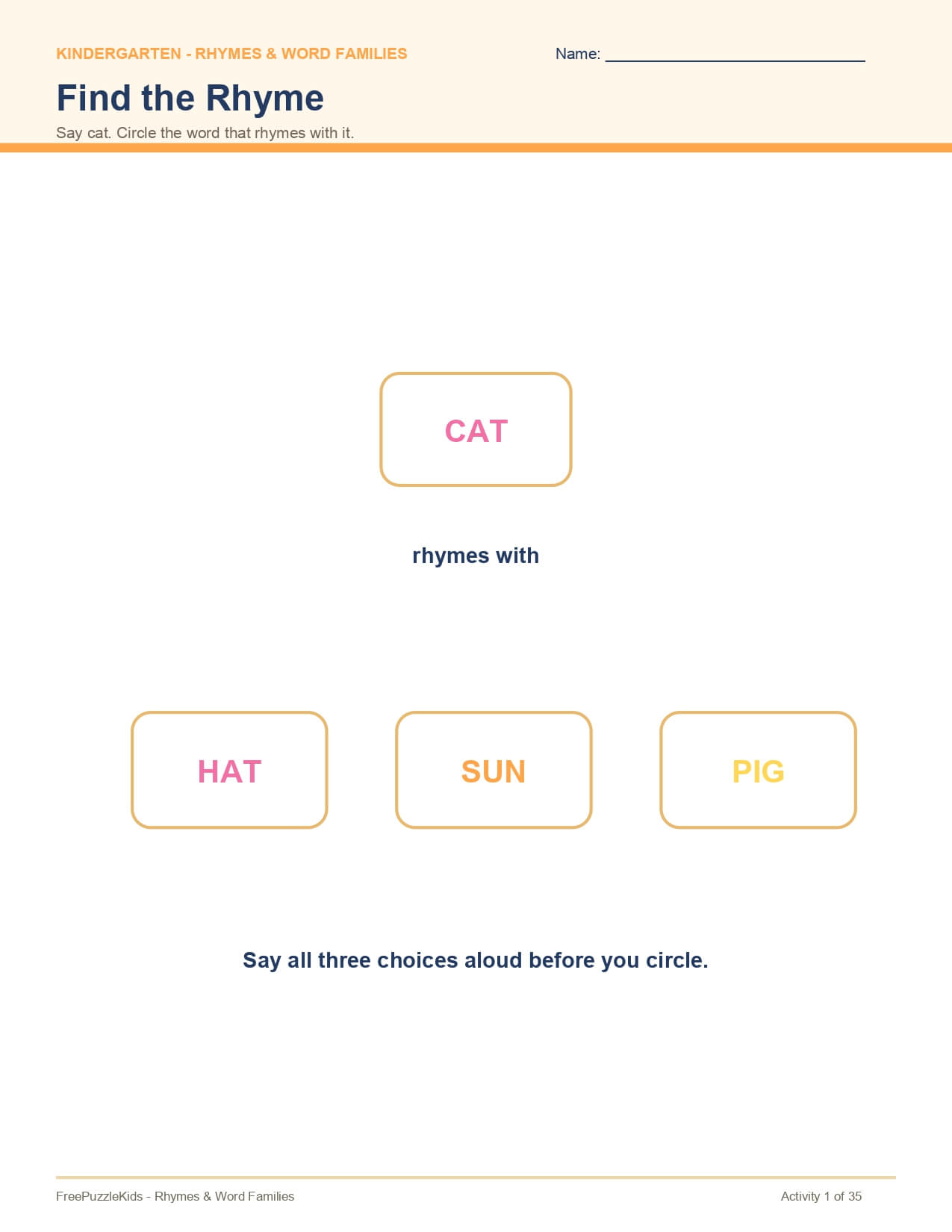 Rhymes & Word Families – worksheet preview page 2