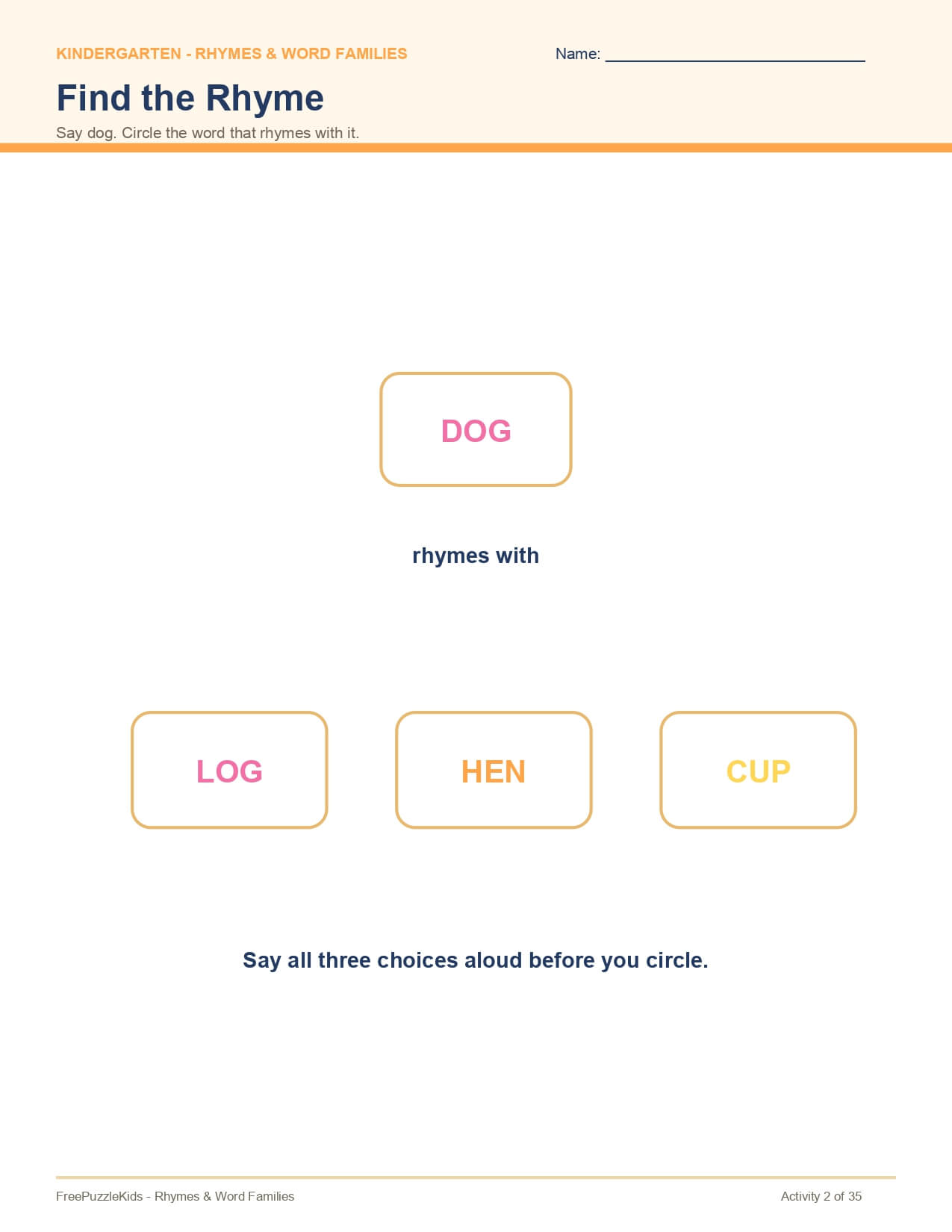 Rhymes & Word Families – worksheet preview page 3