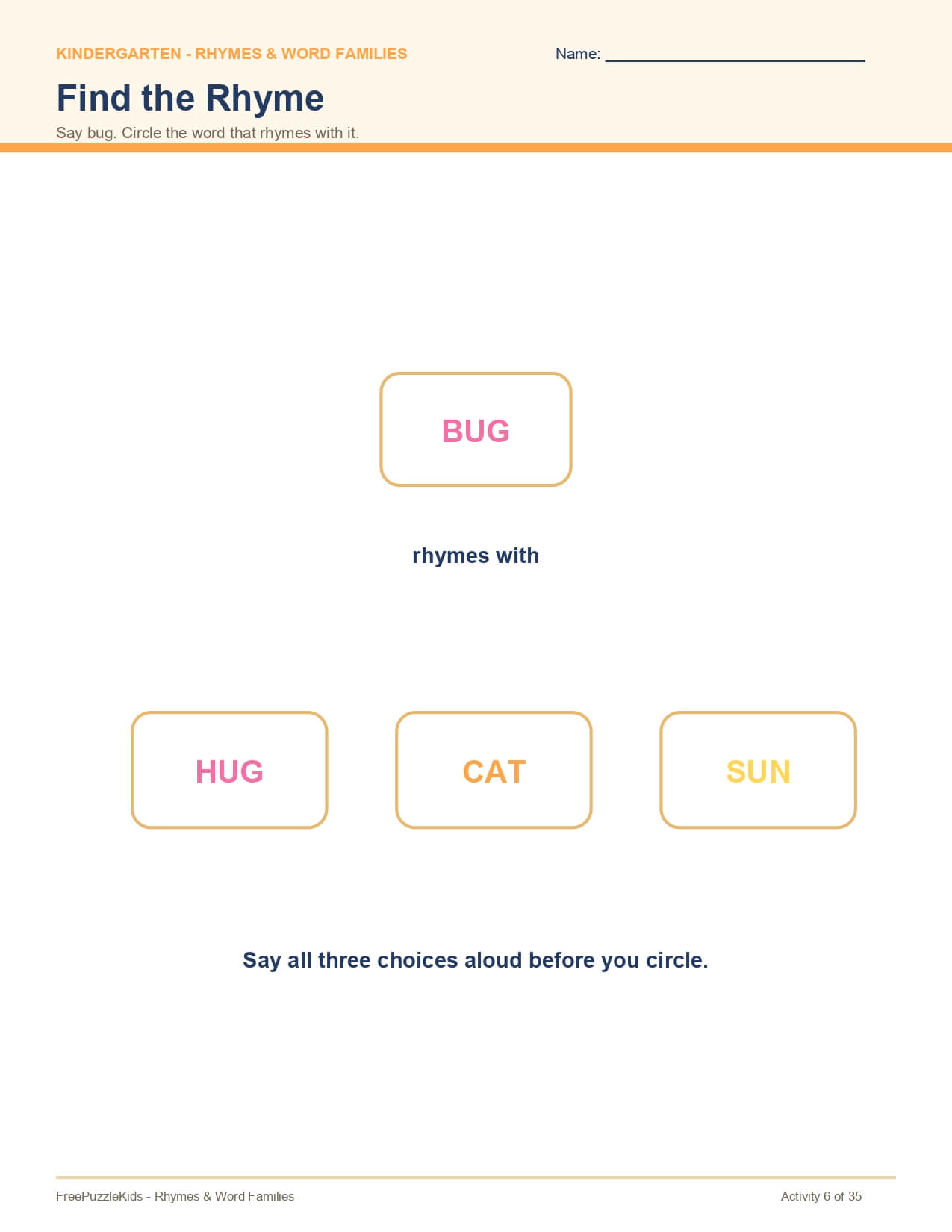 Rhymes & Word Families – worksheet preview page 7