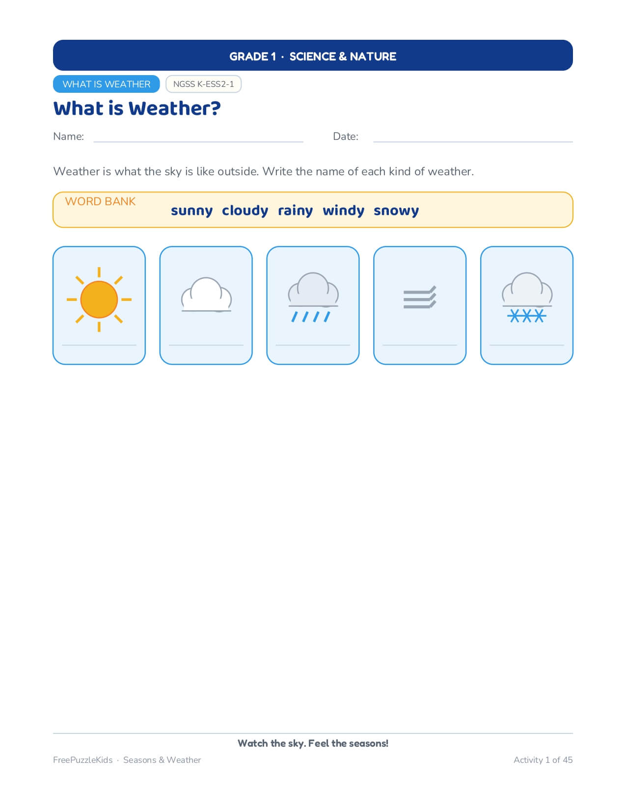 Seasons & Weather-Grade 1 Science & Nature Worksheets – worksheet preview page 2