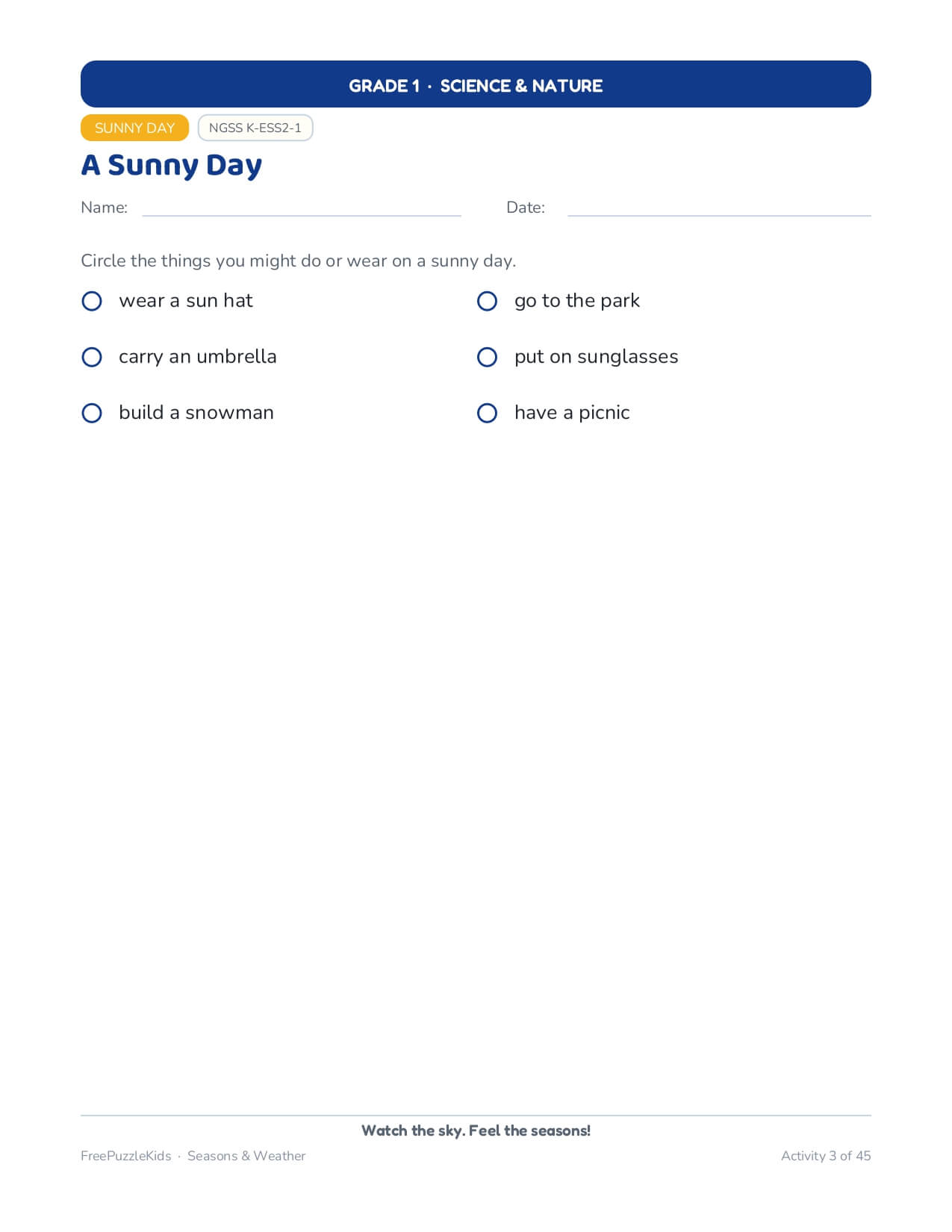 Seasons & Weather-Grade 1 Science & Nature Worksheets – worksheet preview page 4
