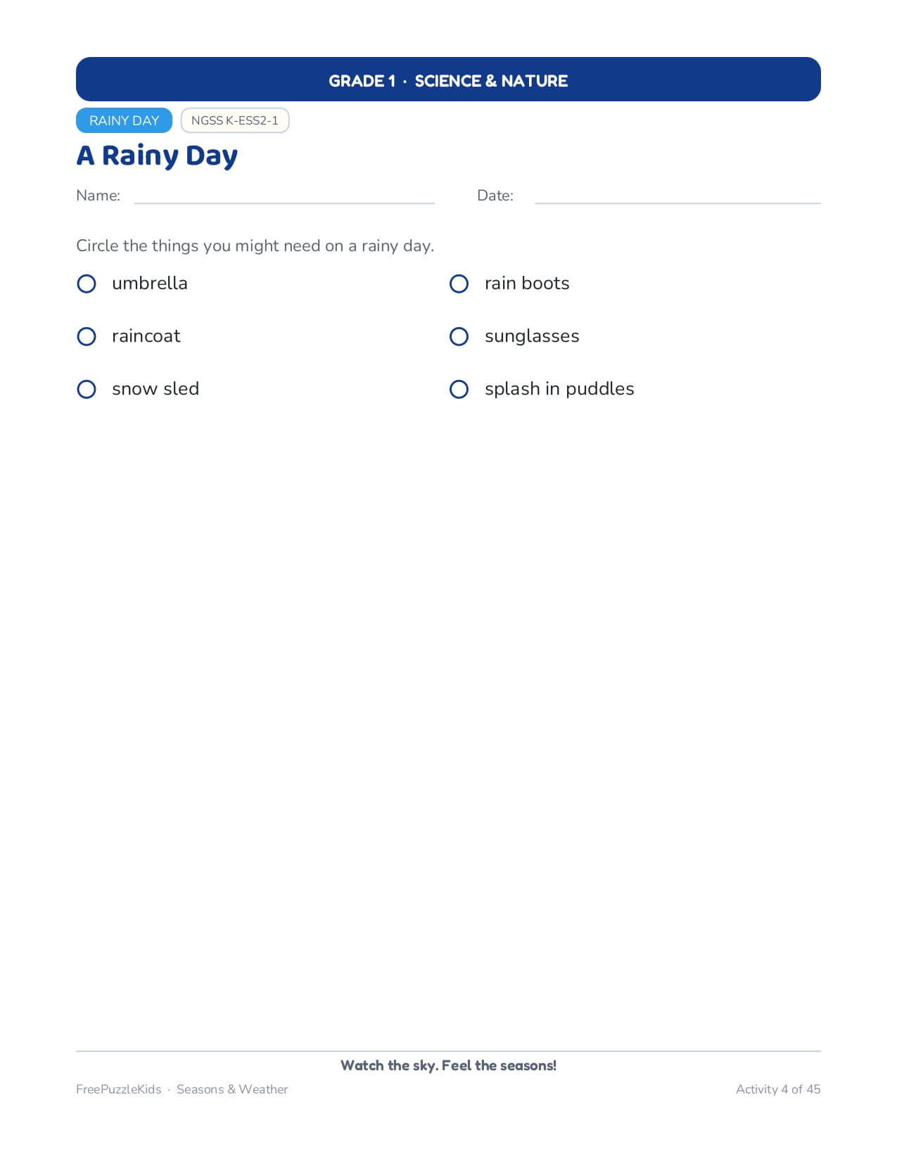 Seasons & Weather-Grade 1 Science & Nature Worksheets – worksheet preview page 5