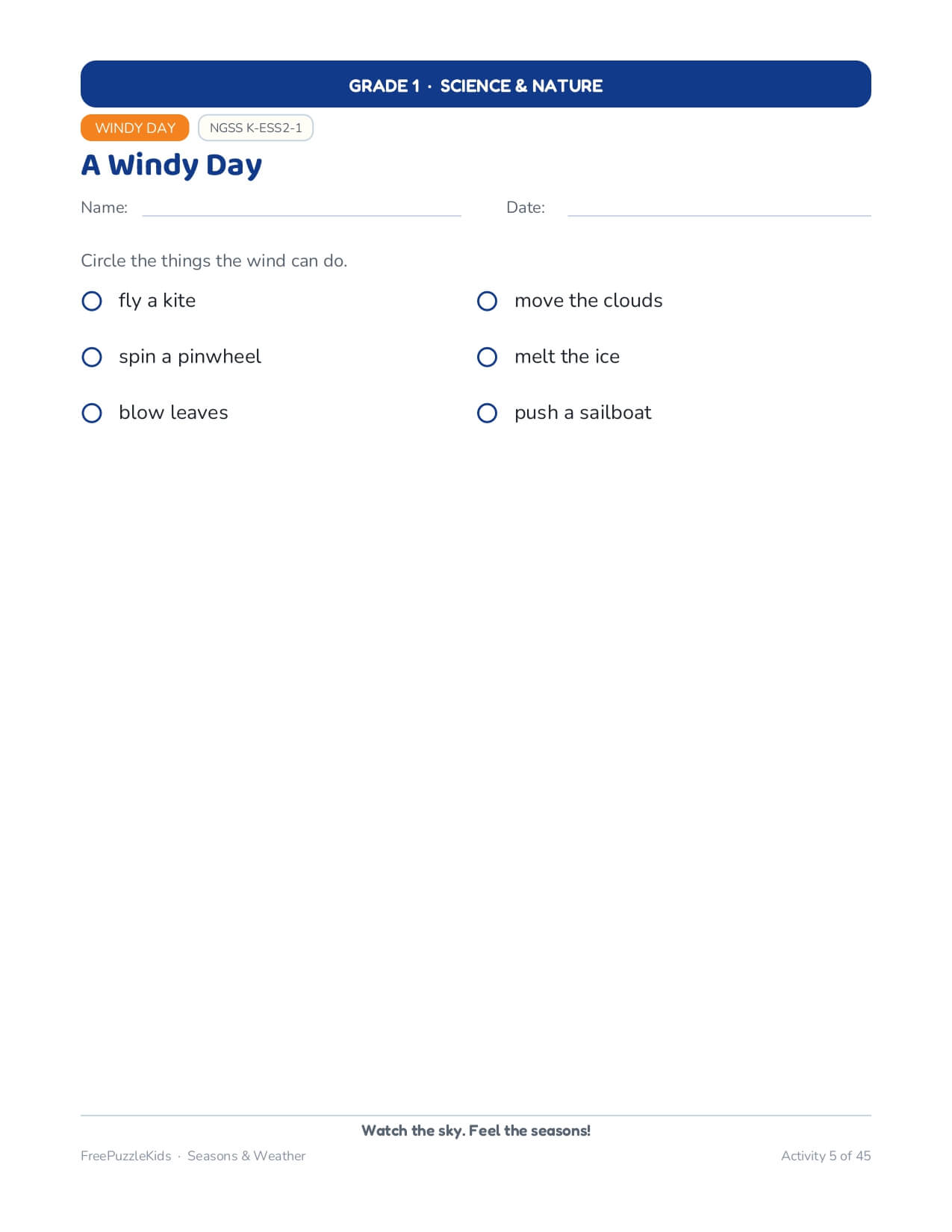 Seasons & Weather-Grade 1 Science & Nature Worksheets – worksheet preview page 6