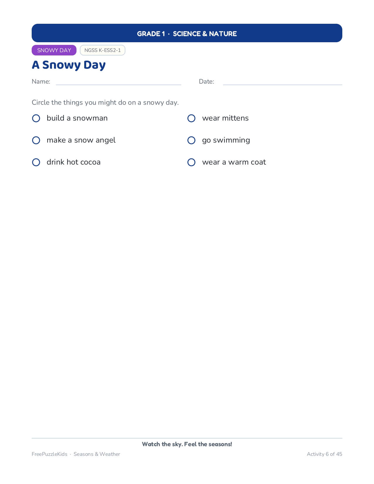 Seasons & Weather-Grade 1 Science & Nature Worksheets – worksheet preview page 7