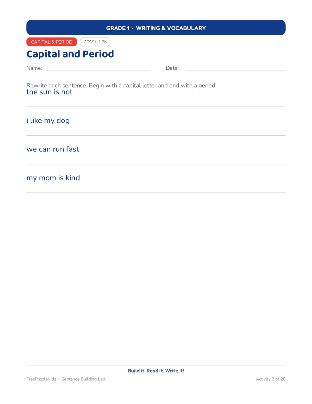 Sentence Building Lab (Grade 1 Worksheets) – worksheet preview page 3