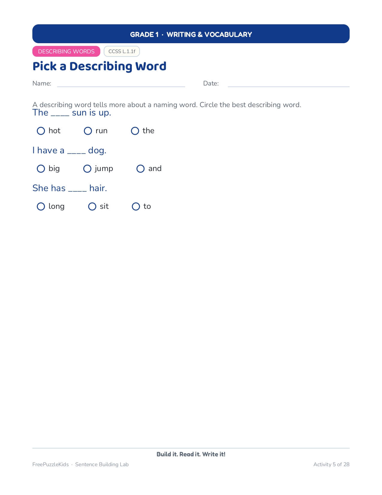 Sentence Building Lab (Grade 1 Worksheets) – worksheet preview page 6