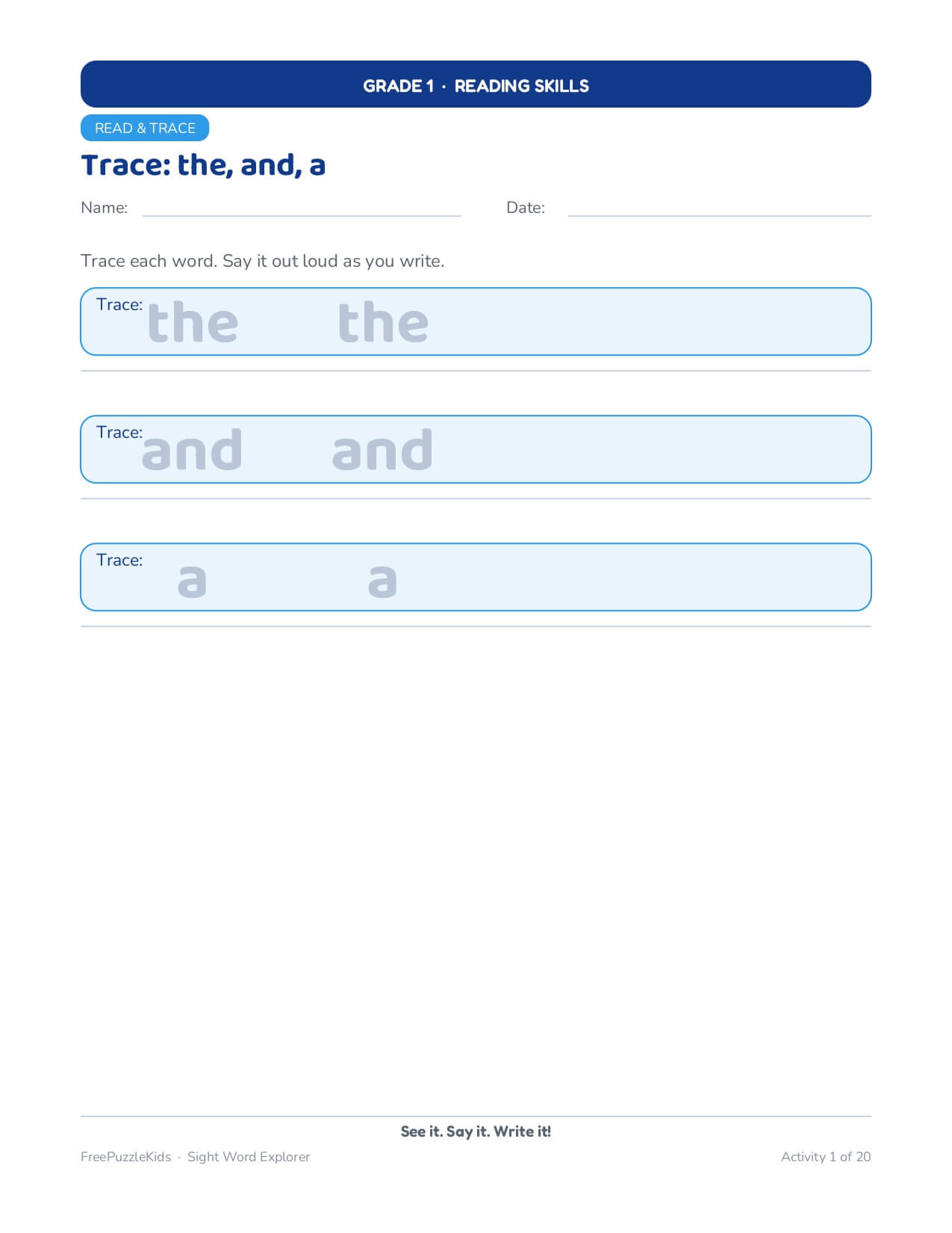 Sight Word Explorer (Grade 1 Worksheets) – worksheet preview page 2